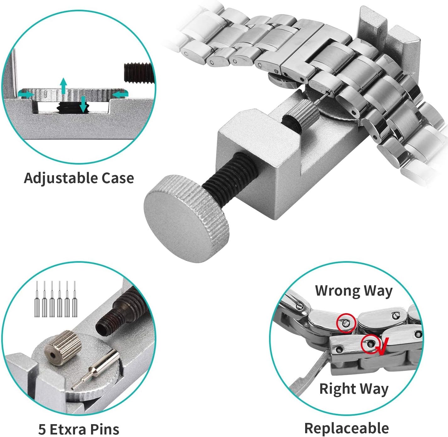 Watch Link Removal Tool Kit, Watch Battery Replacement Tool Kit, Watch Pin Removal Tool, 151 PCS Watch Band Tool Kit, Unamela Watch Resizing Kit with Carrying Bag, Color User Instruction Manual
