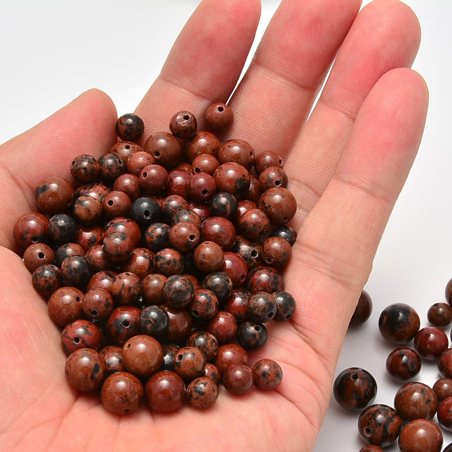 NCB 200pcs 4mm Mahogany Obsidian Loose Beads for Jewelry Making, Natural Semi Precious Beads Round Smooth Gemstones Spacer Beads Charms for Necklaces Bracelets (Mahogany Obsidian, 4mm 200Beads) 4mm 200Beads Mahogany Obsidian