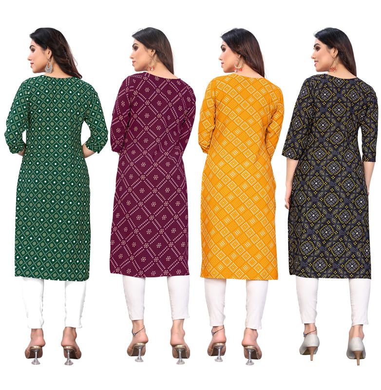 Image of JAKHANA Women's Crepe Printed Casual Straight Calf Length Round Nick Kurta Pack of 4