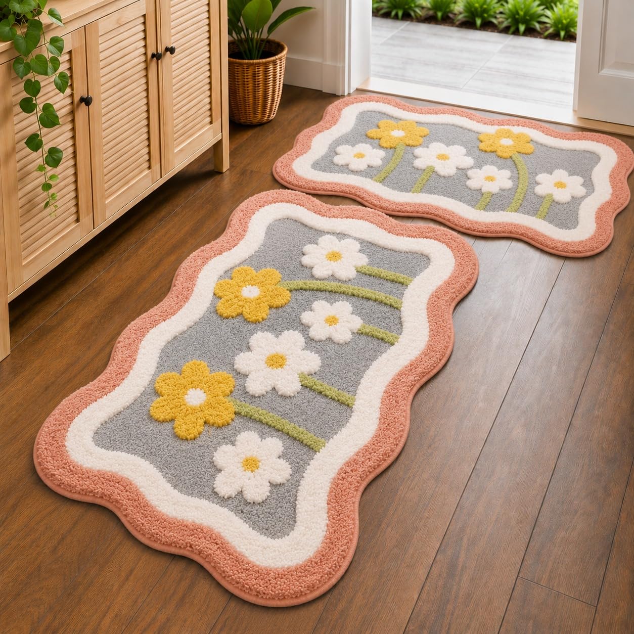 Roseate Little Flower Super Soft Anti Skid (40x60 cm) Super Absorbent Mats Microfibre 2000 GSM Mat for Bathroom/Bedroom/Kitchen/Door Mat/Floor Mat (Pack of 2)