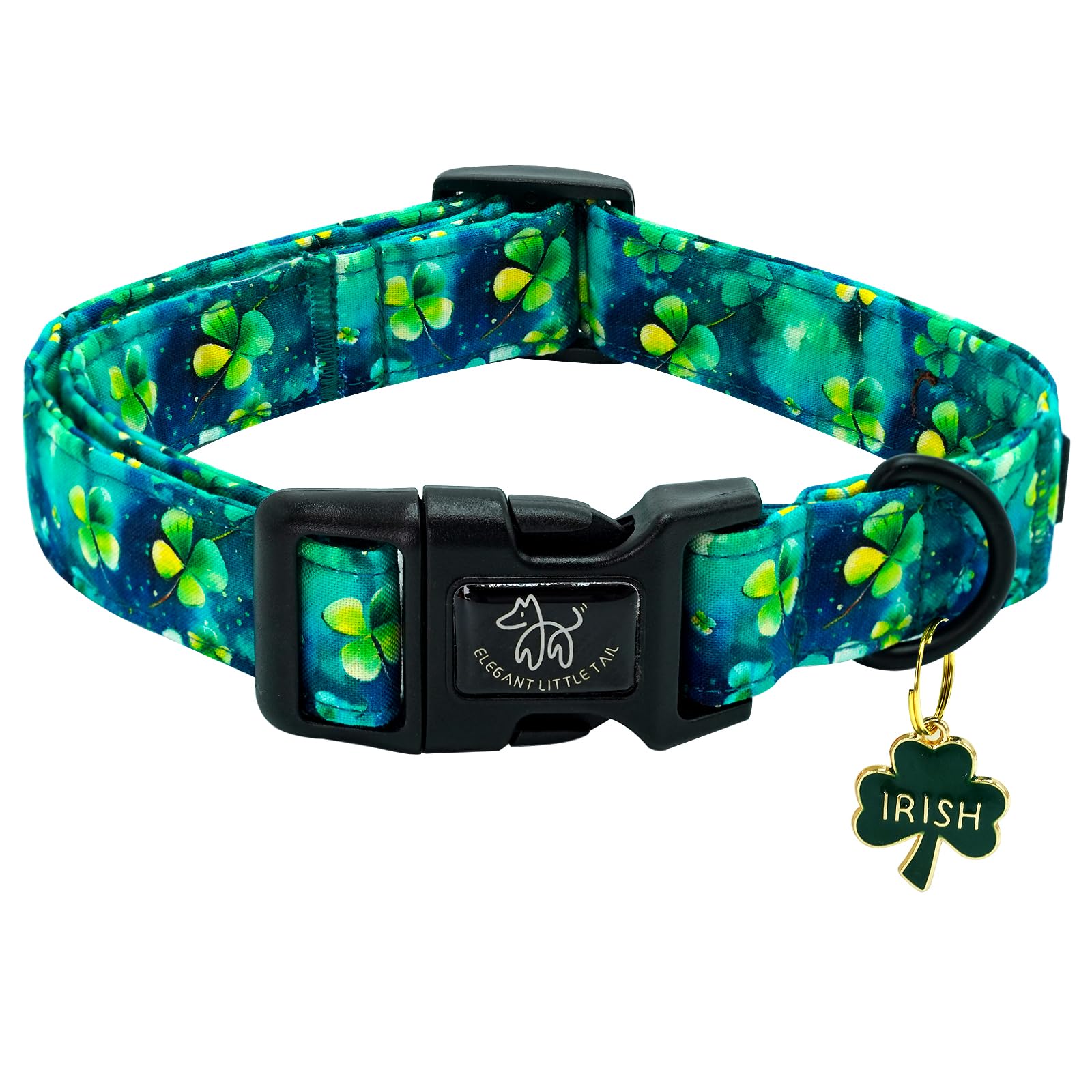 Elegant little tail St Patrick's Dog Collar-Green Cute Colver Cotton Shamrock Pet Collar Trefoil Holiday Adjustable Cotton Pet Collar with Quick
