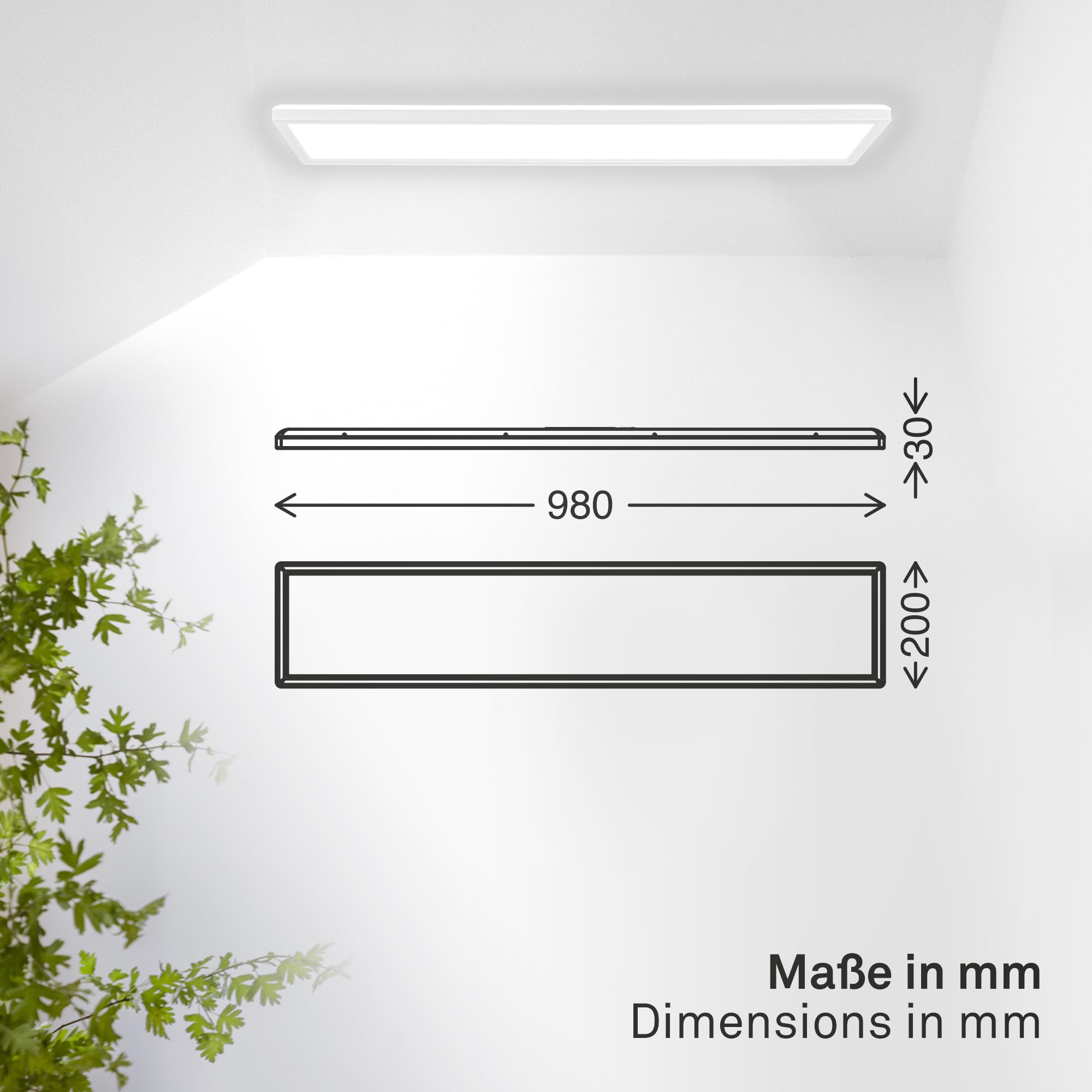 B.K.Licht - Lámpara LED de techo con luz indirecta, plana, luz blanca neutra, IP44, panel, lámpara LED, lámpara de techo, lámpara de baño, lámpara de salón, lámpara de cocina, 98 x 20 x 3 cm, blanca