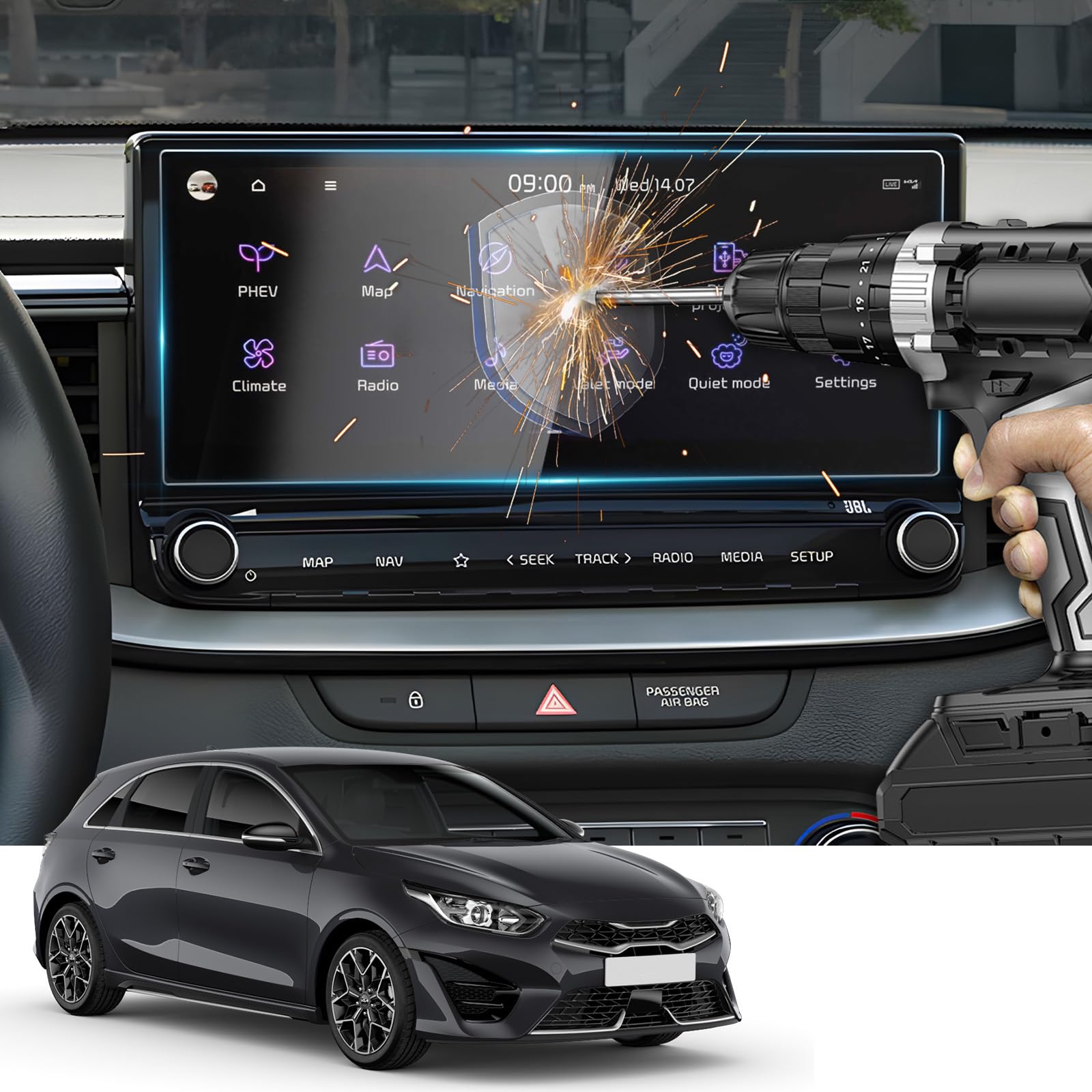 Compatible Ceed Proceed Xceed 2022 LFOTPP Protector De Pantalla Para 2022 Kia Ceed SW GT Line/Proceed GT/XCeed 10,25 Pulgadas Sistema De Medios De GPS Navegación – Antihuellas, Vidrio Templado 9H Resistente A