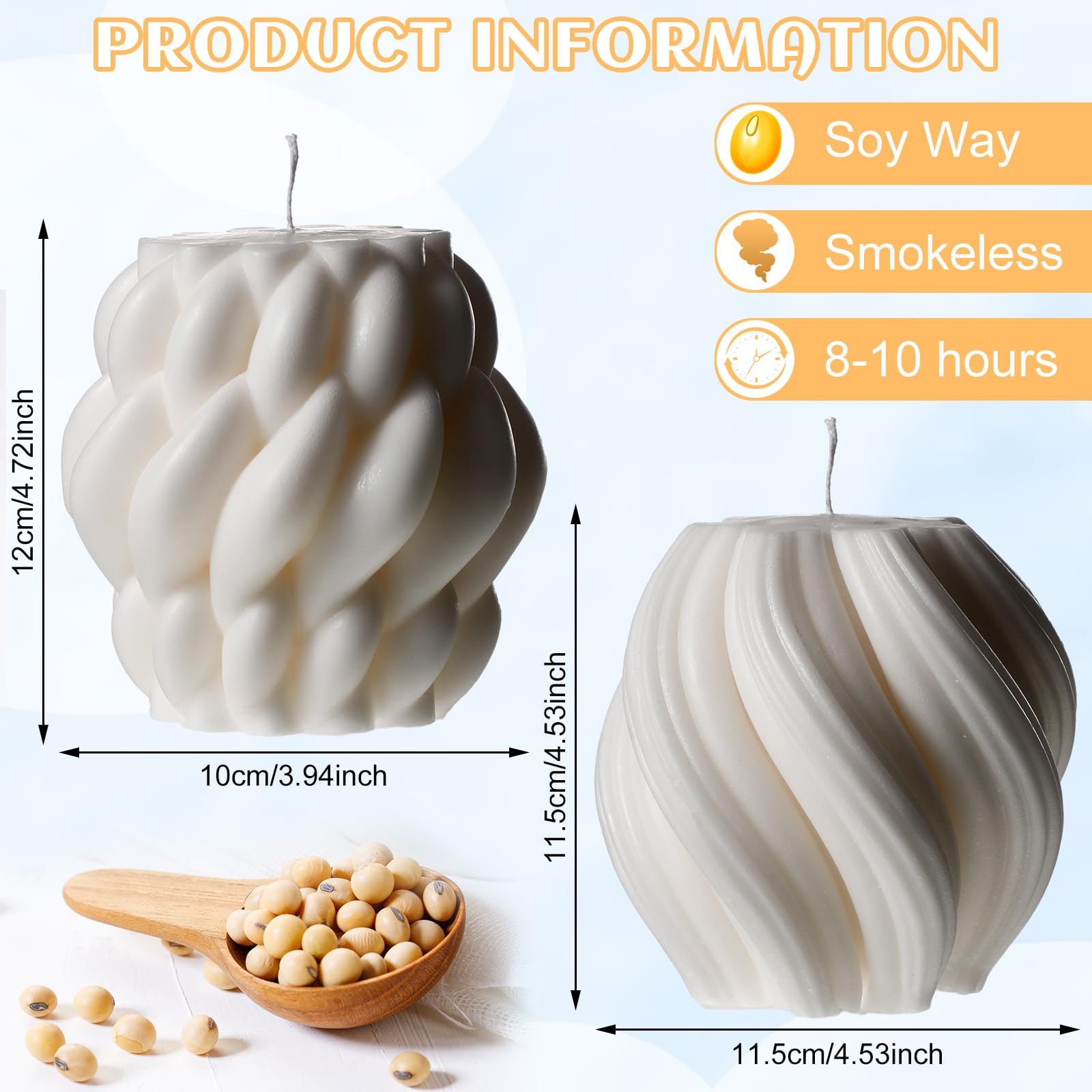 Threlaco 2 Pcs Knot Ball and Swirl Pillar Candles Large Handmade Scented Soy Wax Bubble Aesthetic Candle for Housewarming Gift Room Shelf Decor