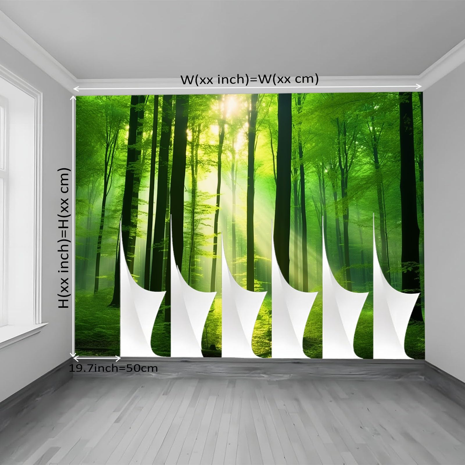 Fototapeta, wzór drzew, 400 x 280 cm, włóknina, sztuka ścienna, mural zielony, naturalny las, tapeta do sypialni, salonu, łazienki, dorosłych, nie odkleja się i nie przykleja