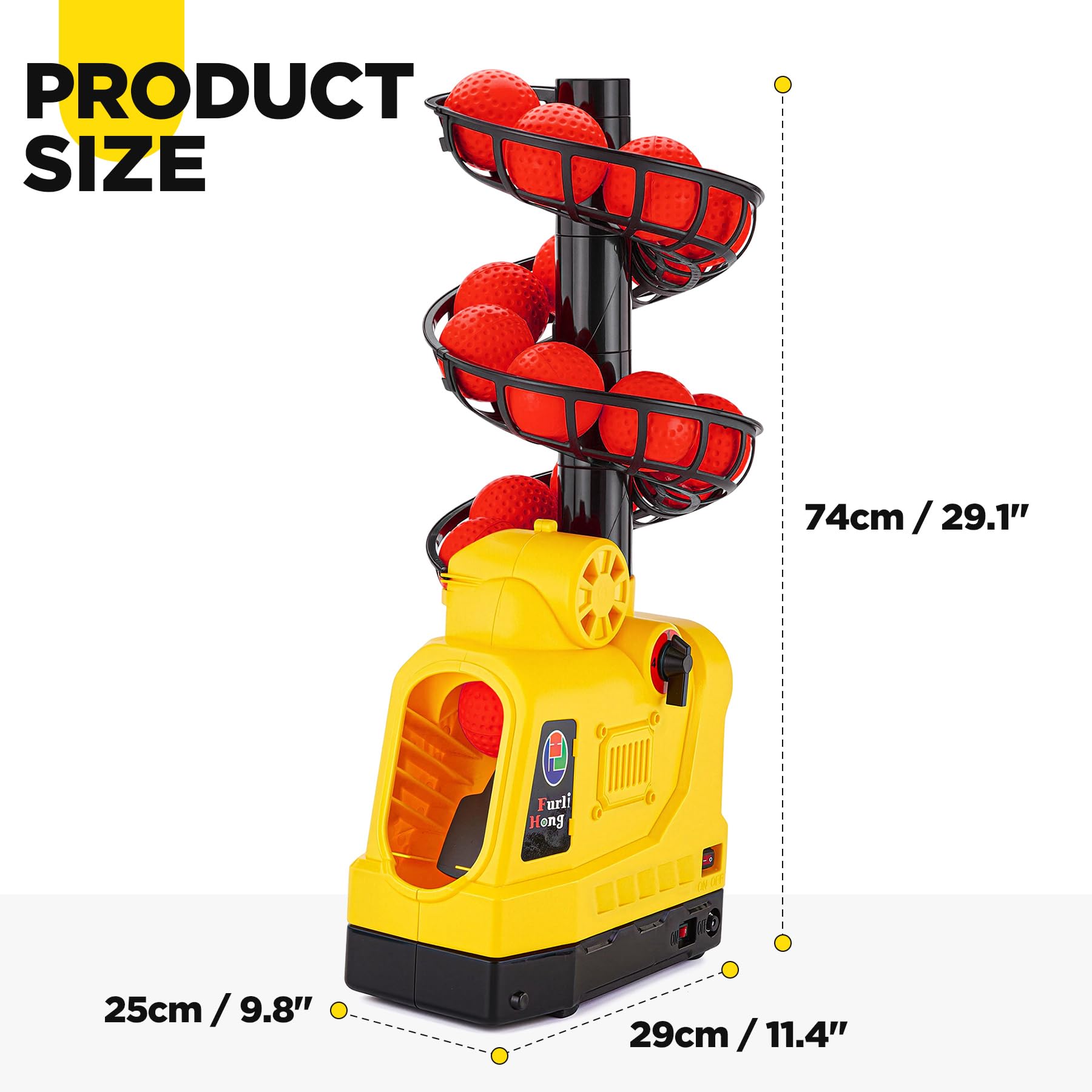 Furlihong 681TPCBH Máquina Lanzadora 4 en 1 Béisbol Pickleball Tenis Críquet – Oscilación Automática, 4 Niveles de Distancia, Soporte Ajustable, Funciona con Batería/CA/Power Bank, para Principiantes