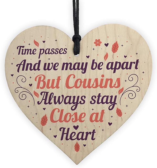 RED OCEAN Cousin Friendship Gifts Wooden Heart Birthday Christmas Card Gift Keepsake Family Plaque