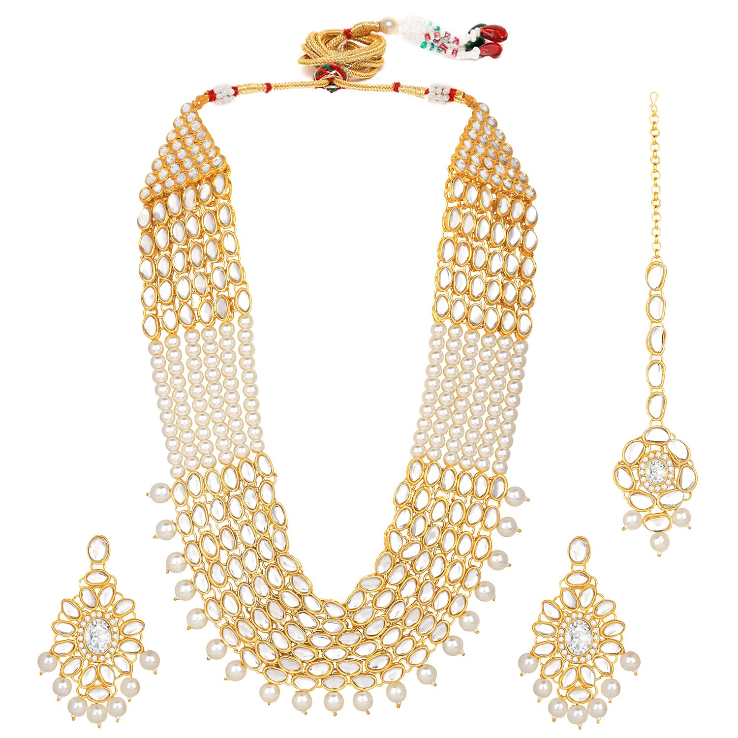 Peora Gold Plated Traditional Brass and Pearl Necklace With Earrings And Maang Tikka for Women & Girls (B09K545RP9) Amazon Price History, Amazon Price Tracker