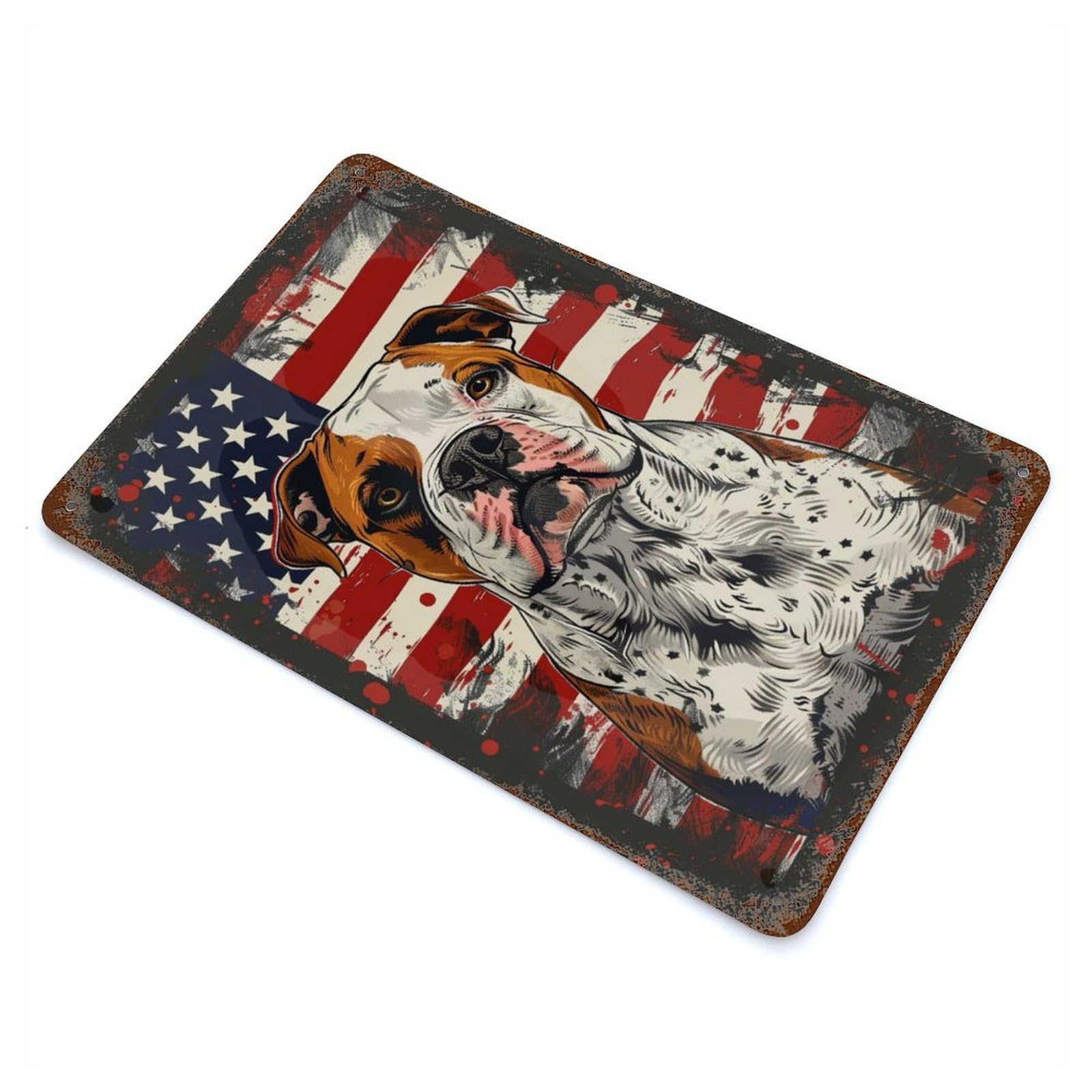 Aged Metal Wall Plaque with American Bulldog America Design 11.8"x7.9", for Farmhouse, Kitchen And Entryway Decor, Old School Wall Decor