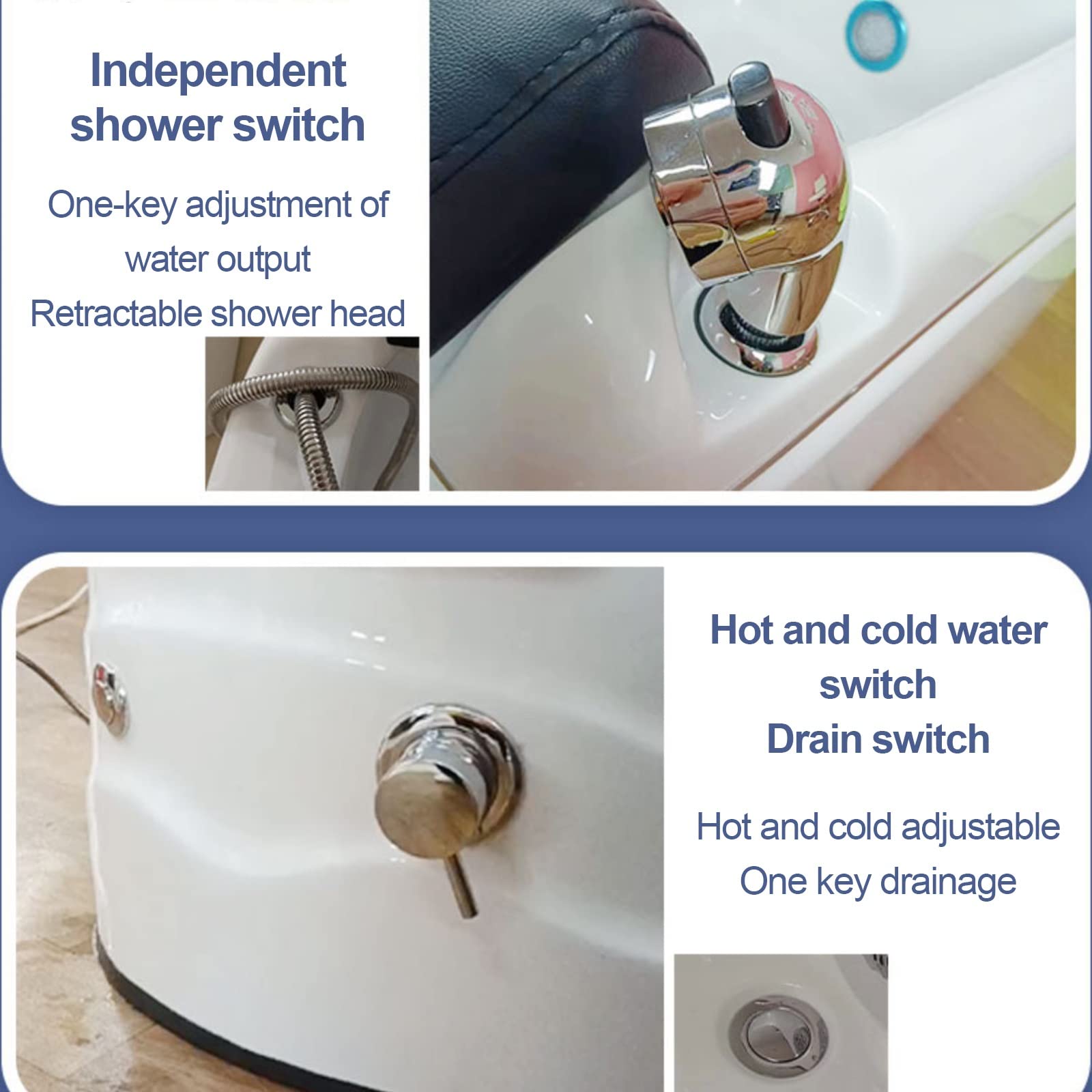 Acrylic Massage Footbath Nail Salon Massage Equipment Hot and Cold Adjustment Heated Foot Spa Pedicure Bowl Bubble Jets & Non-Motorized Rollers for Women and Men (Size : Single Bath)