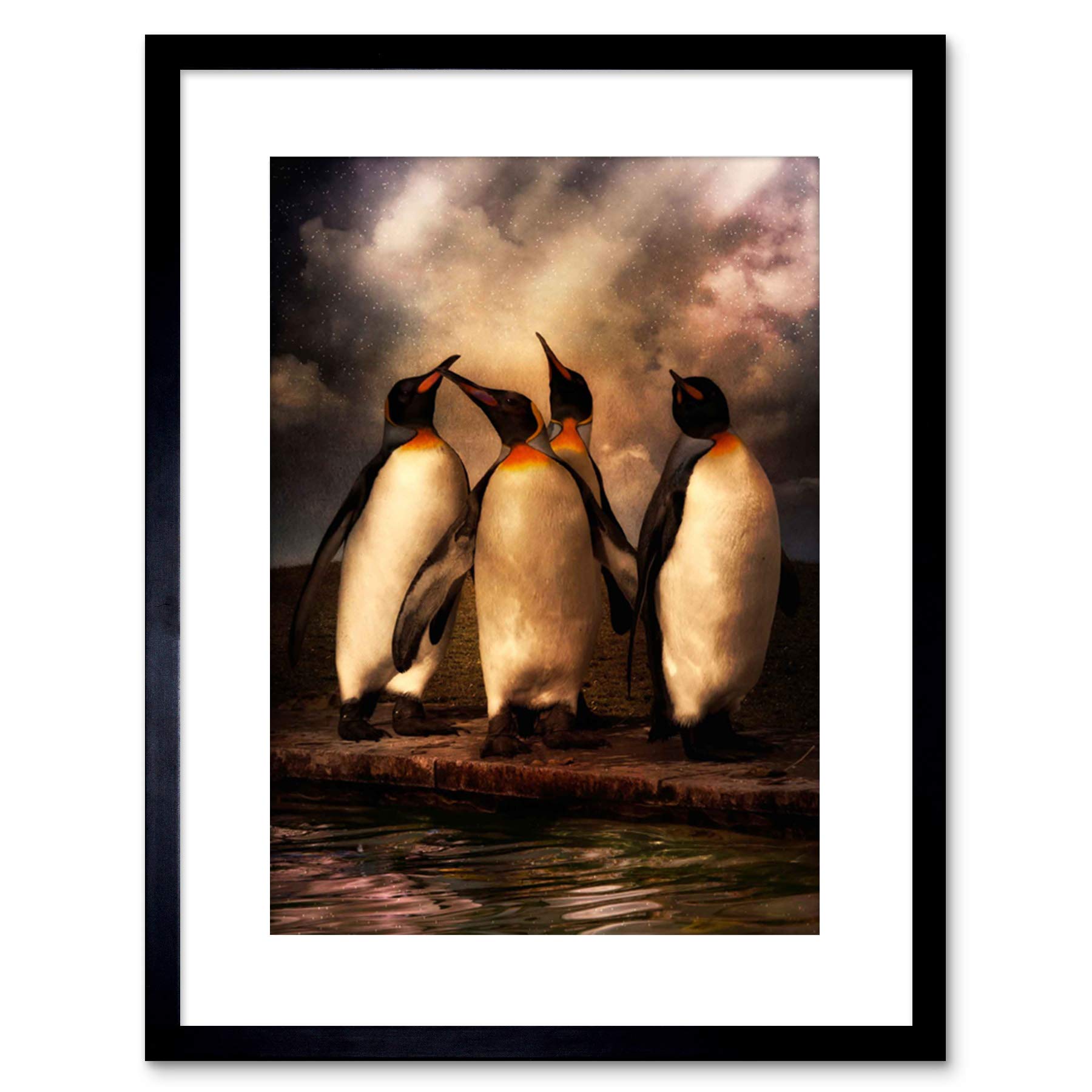 Wee Blue Coo 9x7 '' PENGUIN WATER MOODY PHOTO FRAMED ART PRINT PICTURE MOUNT PHOTO F97X801