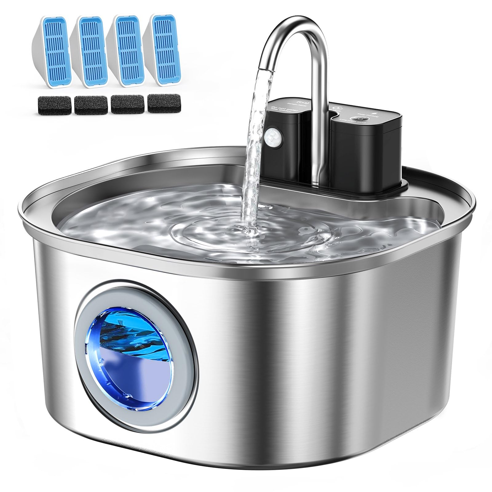 Voluas Cat Water Fountain Stainless Steel: 108oz/3.2L Wireless Cat Fountain Battery Operated for Drinking Indoor, Automatic Pet Water Dispenser Bowl with Ultra Quiet Pump, Easy Clean BPA-Free