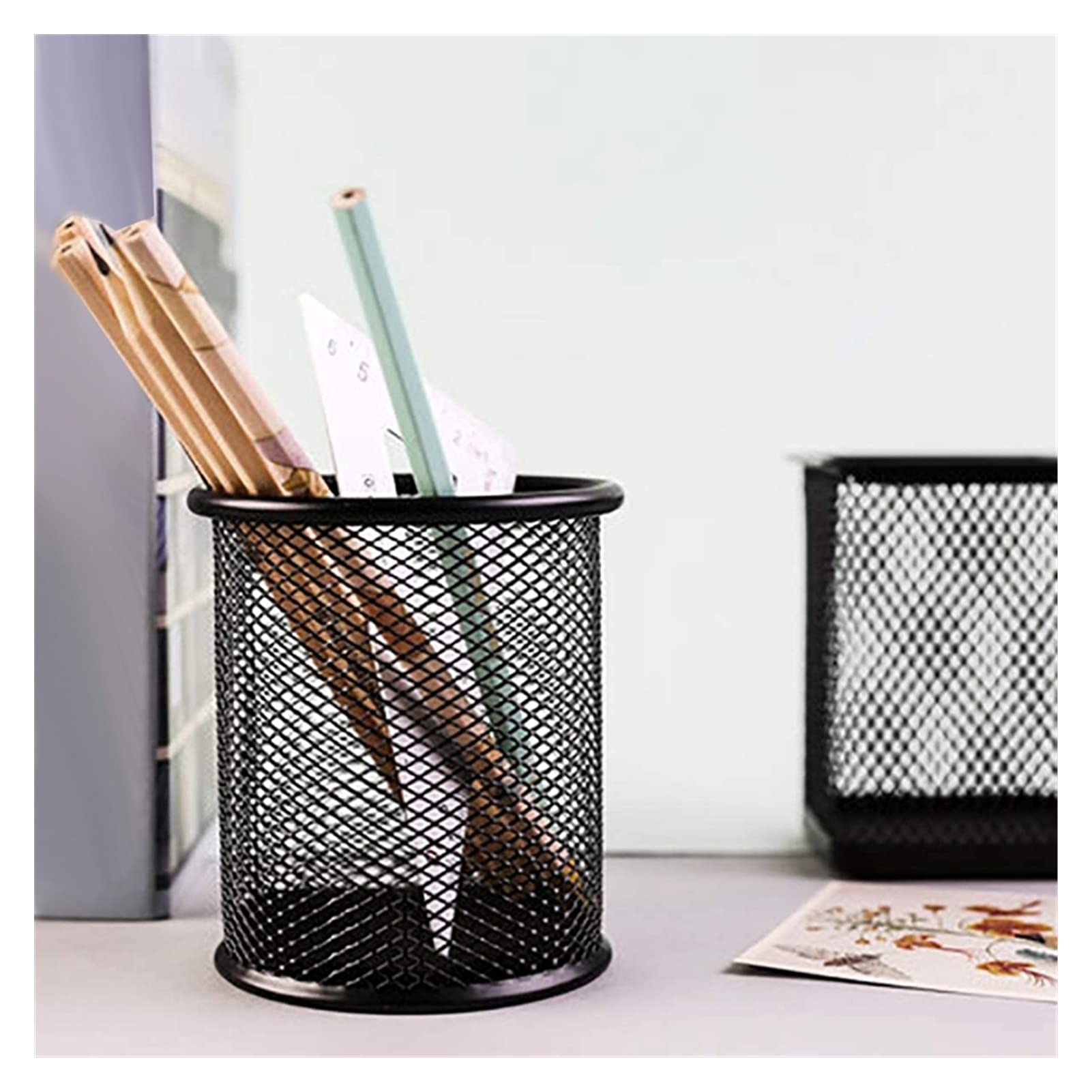 Porte Stylo Porte-Stylo en métal Porte-Stylo en Maille Pencil de Crayon Organisateur Rond Stylo Tasse Coupe-Crayon pour Bureau Bureau Stylo Organisateur Noir Porte-Crayon de Bureau