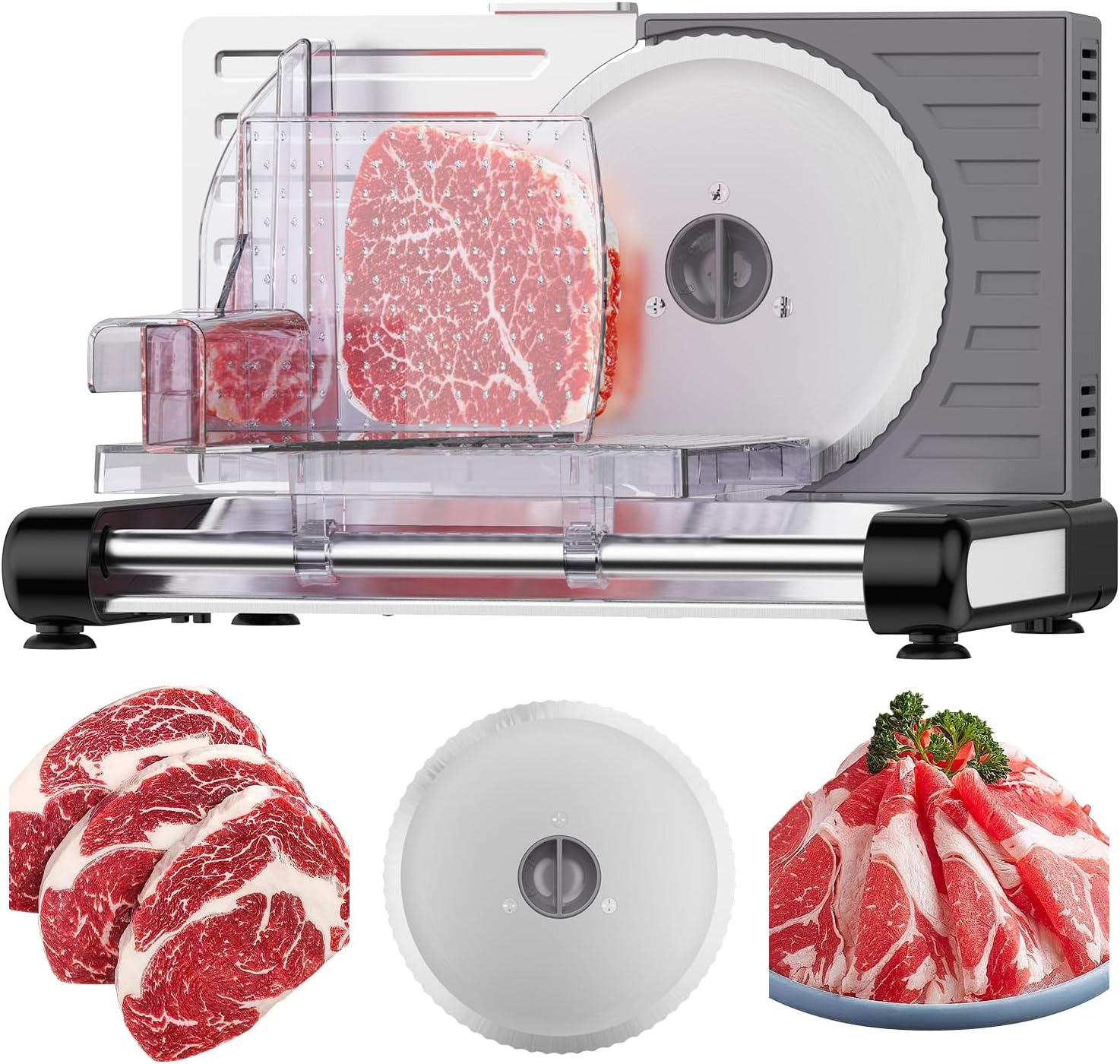 Meat Slicer Machine for Home - 120W Deli Food Slicer with Removable 6.7" Stainless Steel Blades, 0-18mm Adjustable Thickness, Easy to Clean, Electric Meat Slicer for Meat Cheese Bread