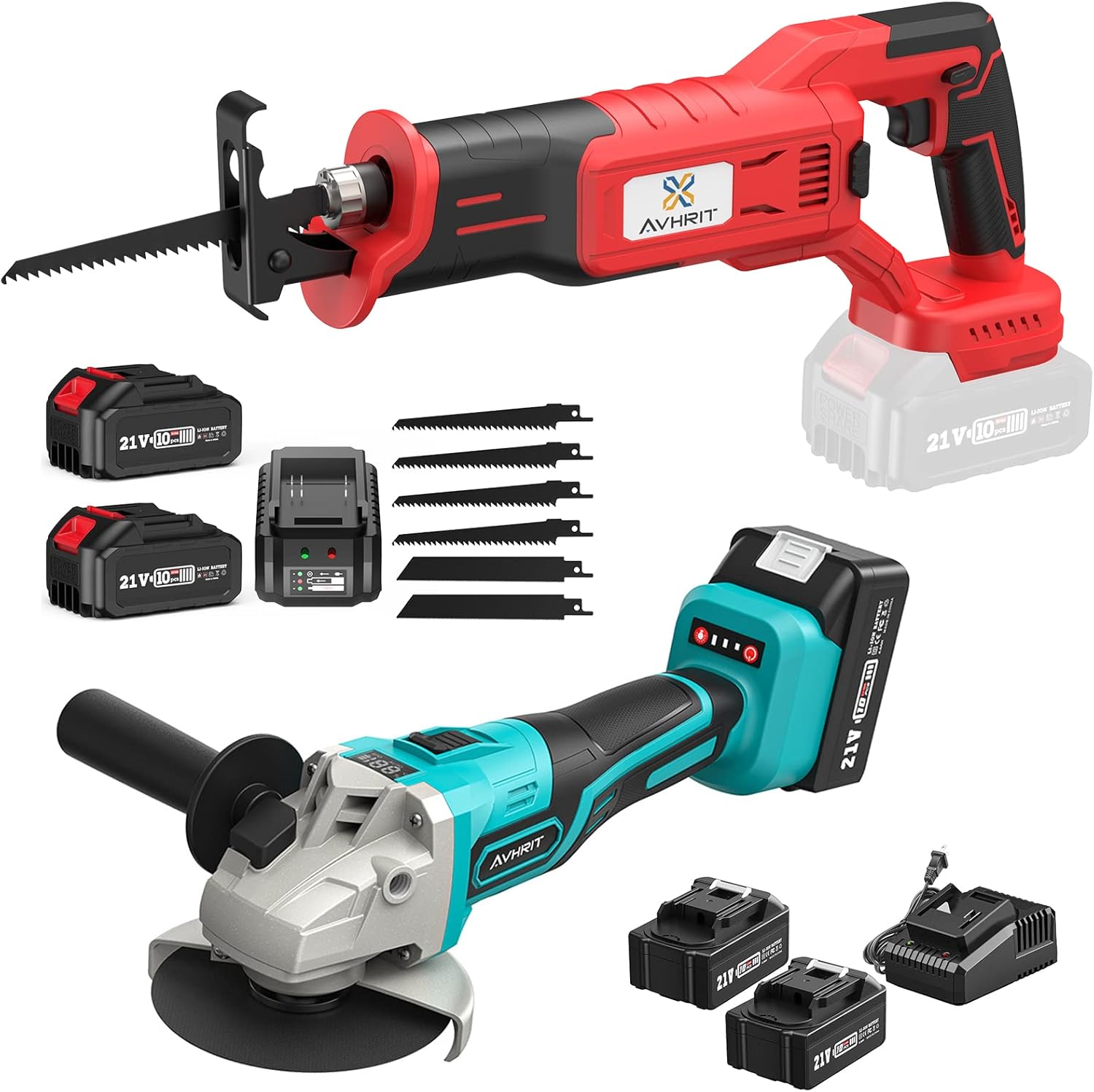 Bundle Cordless Reciprocating Saw + 21V Cordless Angle Grinder with 4