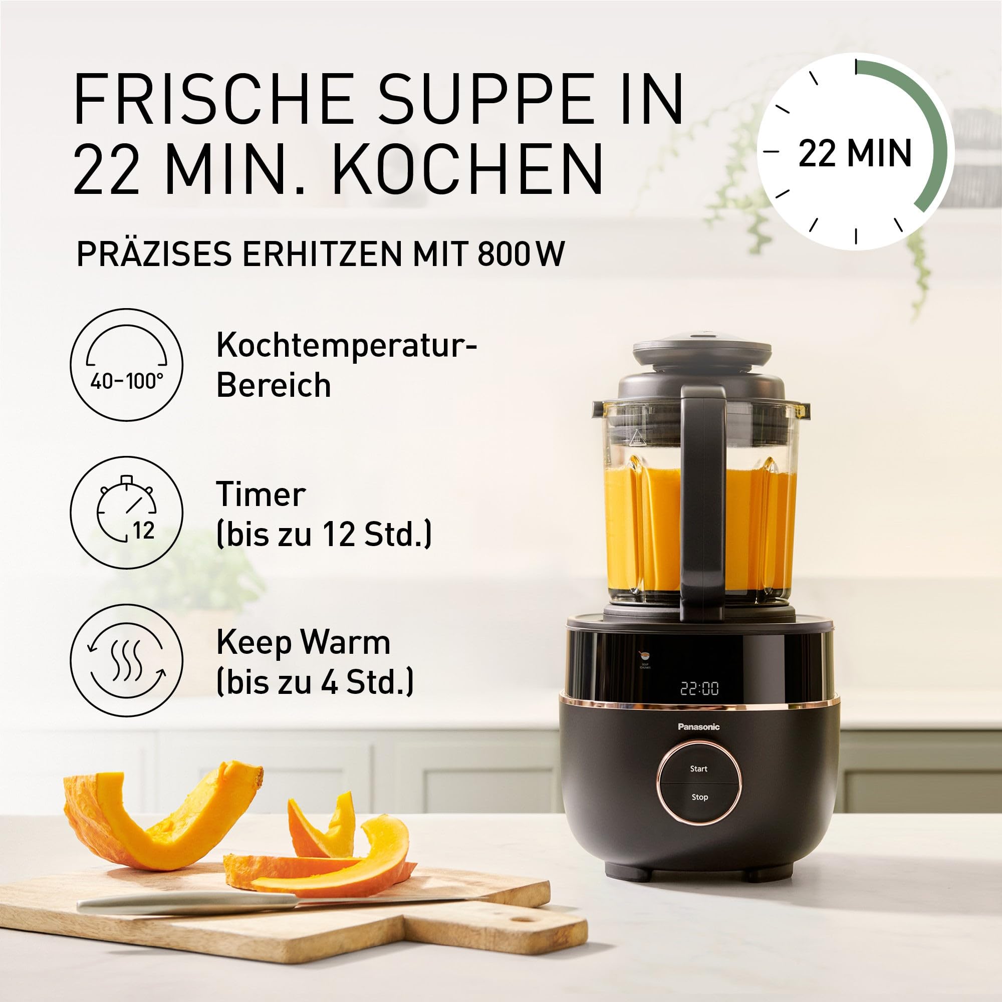 Panasonic MX-HG4401KXE Standmixer 1.2 l 800W Leiser Mixer Heiß & Kalt 9 Programme Schwarz Roségold