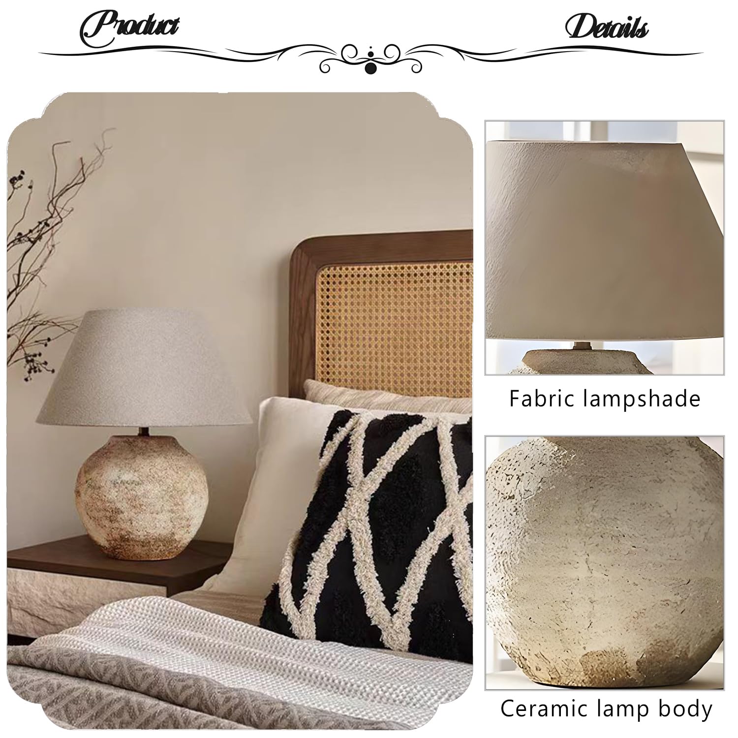 Lampada Da Tavolo In Ceramica Vintage Da 19,7 Pollici - Lampade Da Comodino In Stile Rustico Per Soggiorno E Camera Da Letto - Lampade Da Comodino In Terracotta Anticata Per Regali