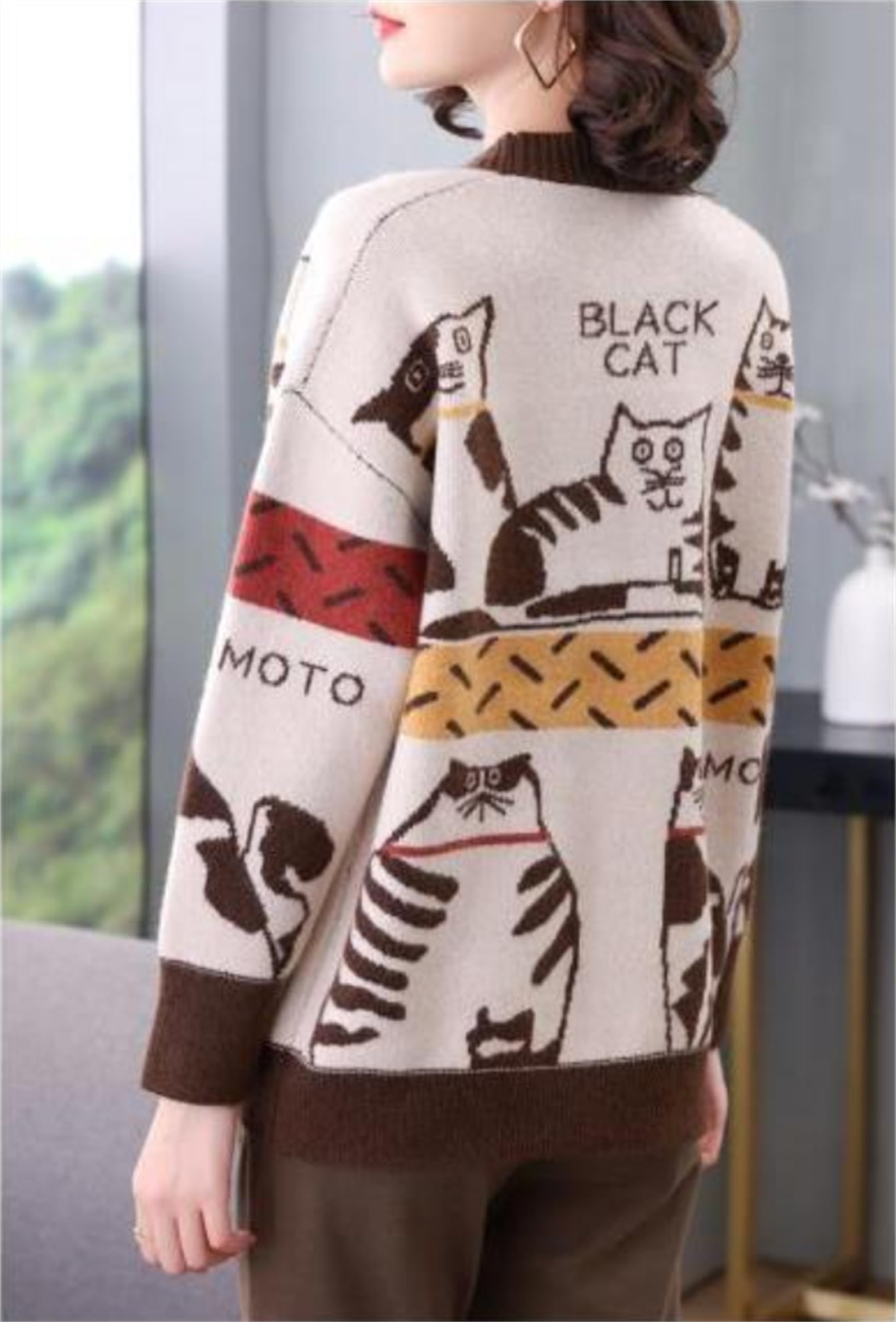 SAGGION Women Cat Embroidery Cute Cardigan Long Sleeved V Neck