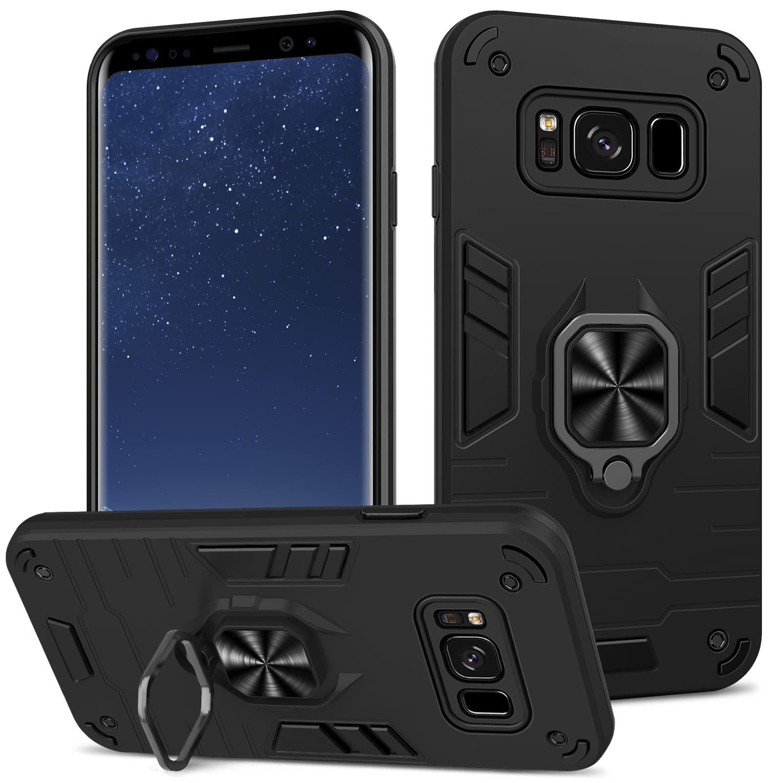 Funda para Samsung Galaxy A13 4G con Cristal Templado Protector Pantalla, Carcasa Antigolpes con Soporte anular metálico, Case Protectora de Grado Militar, Negro — view 220