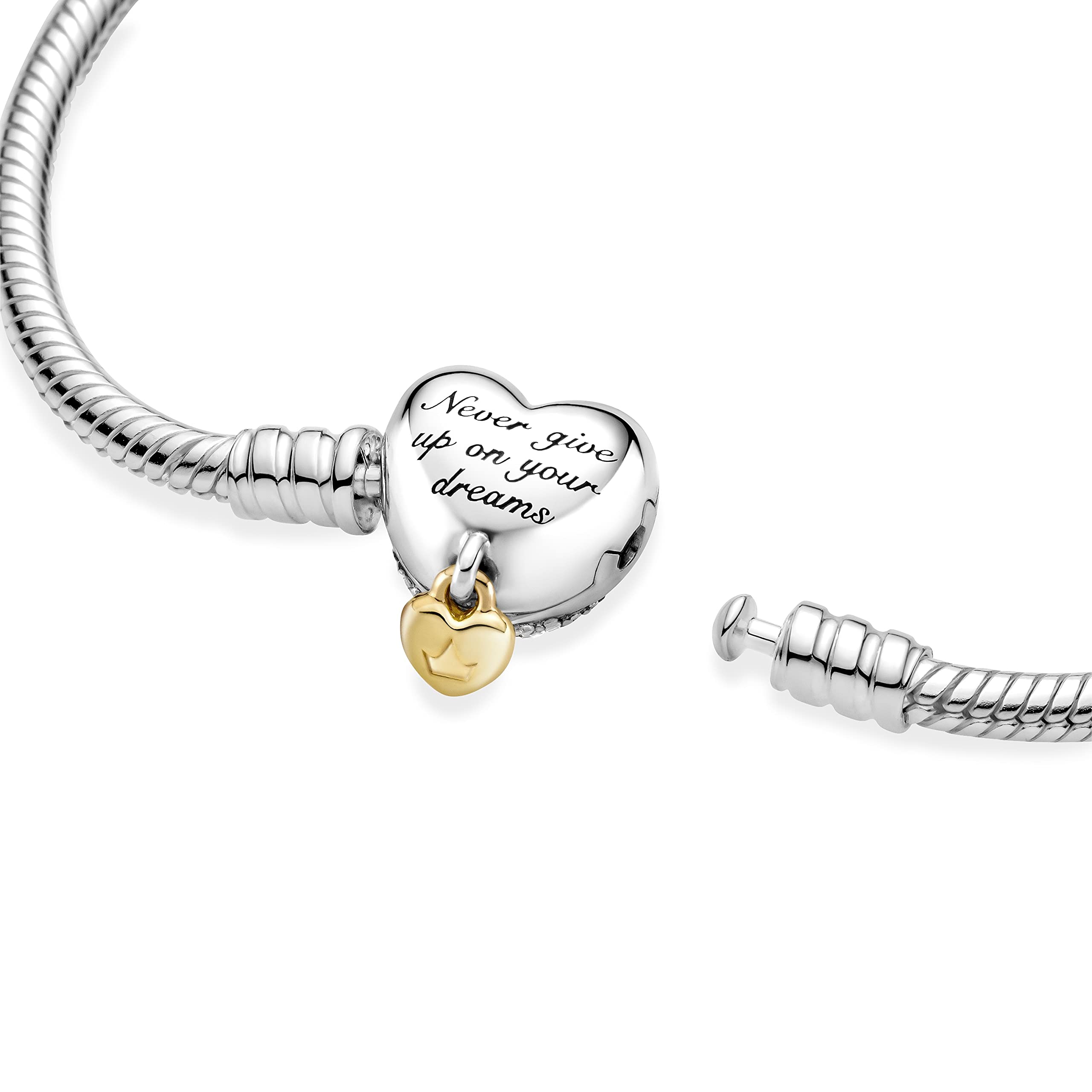 PANDORA Schlangen-Gliederarmband mit Herz-Verschluss mit Sterling-Silber und 14 Karat vergoldete Metalllegierung und Zirkoniasteine aus der Disney x Collection, 20 cm