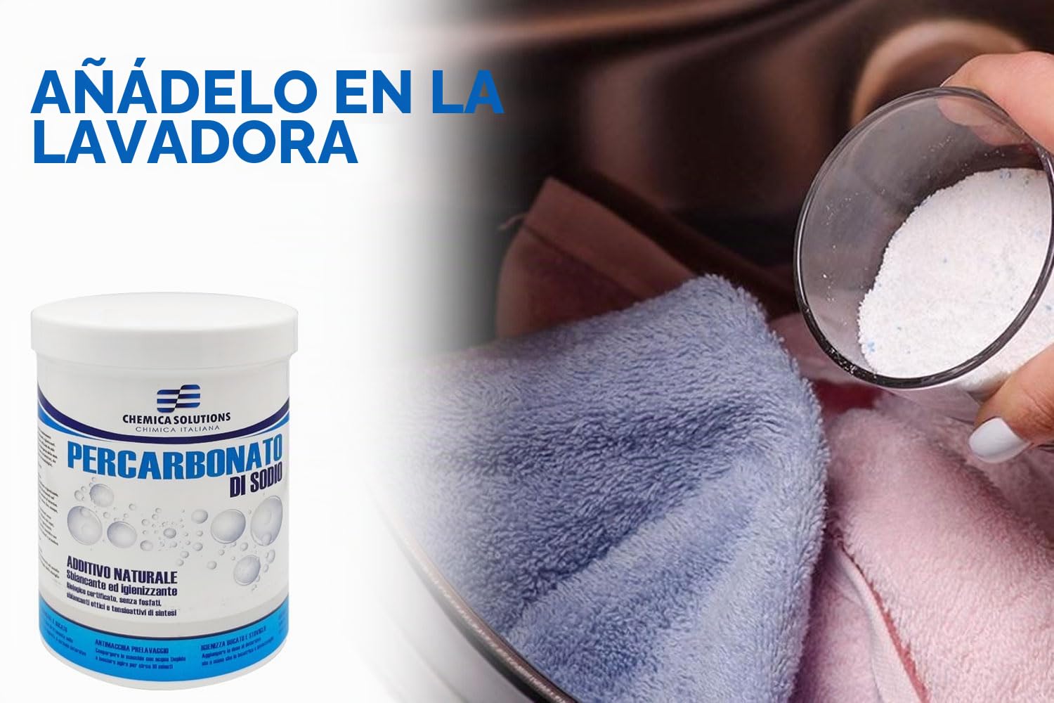 Percarbonato de sodio, 5 kg (900 lavados), aditivo quitamanchas y blanqueador de oxígeno activo para la colada, potencia el detergente, ecológico sin cloro, desinfectante natural | Chemica Solutions