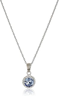 Amazon Collection Sterling Silver Swarovski Crystal Halo Pendant Necklace, 18"