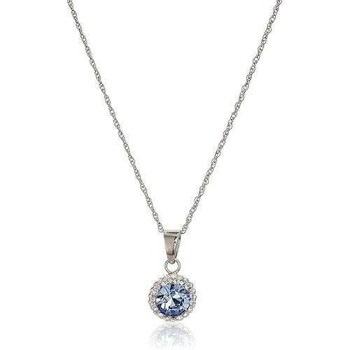 Amazon Collection Sterling Silver Crystal Halo Pendant Necklace,18"