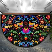 Mexican Flowers Bird Half Round Door Mat,Indoor Entrance Rug, Semi Circular Area Rug, Kitchen Floor Mats Non Slip Absorbent Doormats,Laundry Room Rug 24"x 36"