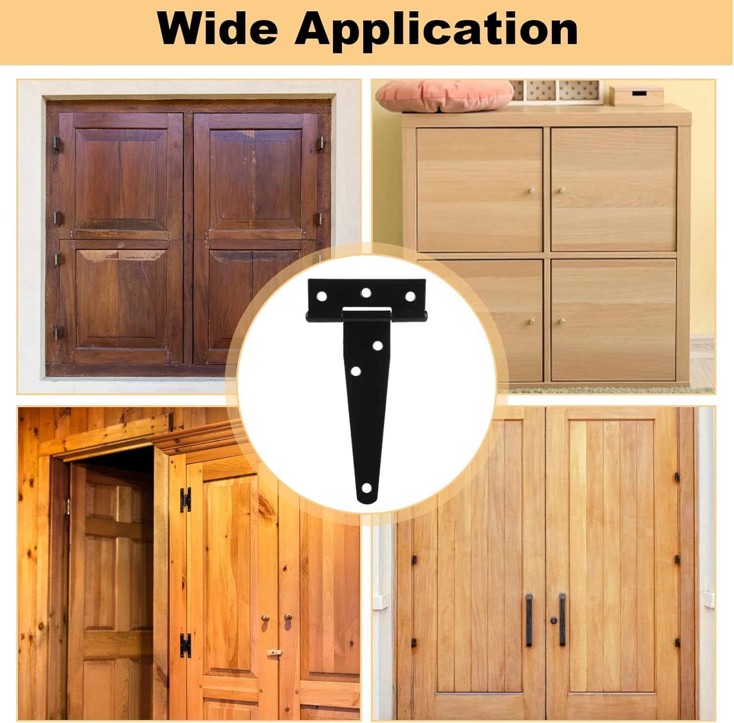 14 Pack 4 Inch T Hinge Heavy Duty Shed Door Hinges Gate Strap Black Tee Hinge for Wooden Fences, Yard, Barn Door Gates