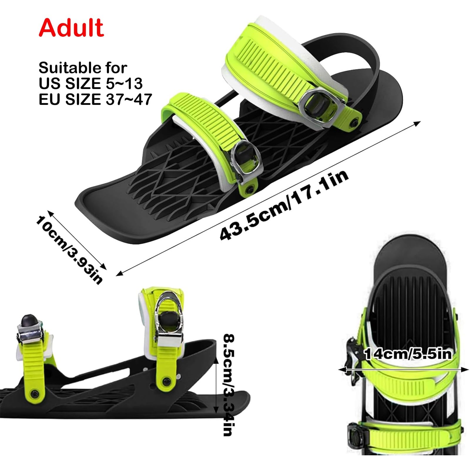 Zestaw mini krótkich łyżew narciarskich, ulepszone narty 2024 do butów zimowych, regulowane krótkie mini łyżwy narciarskie, krótkie deski Snowskates Snowblades, do sprzętu narciarskiego do sportów zim
