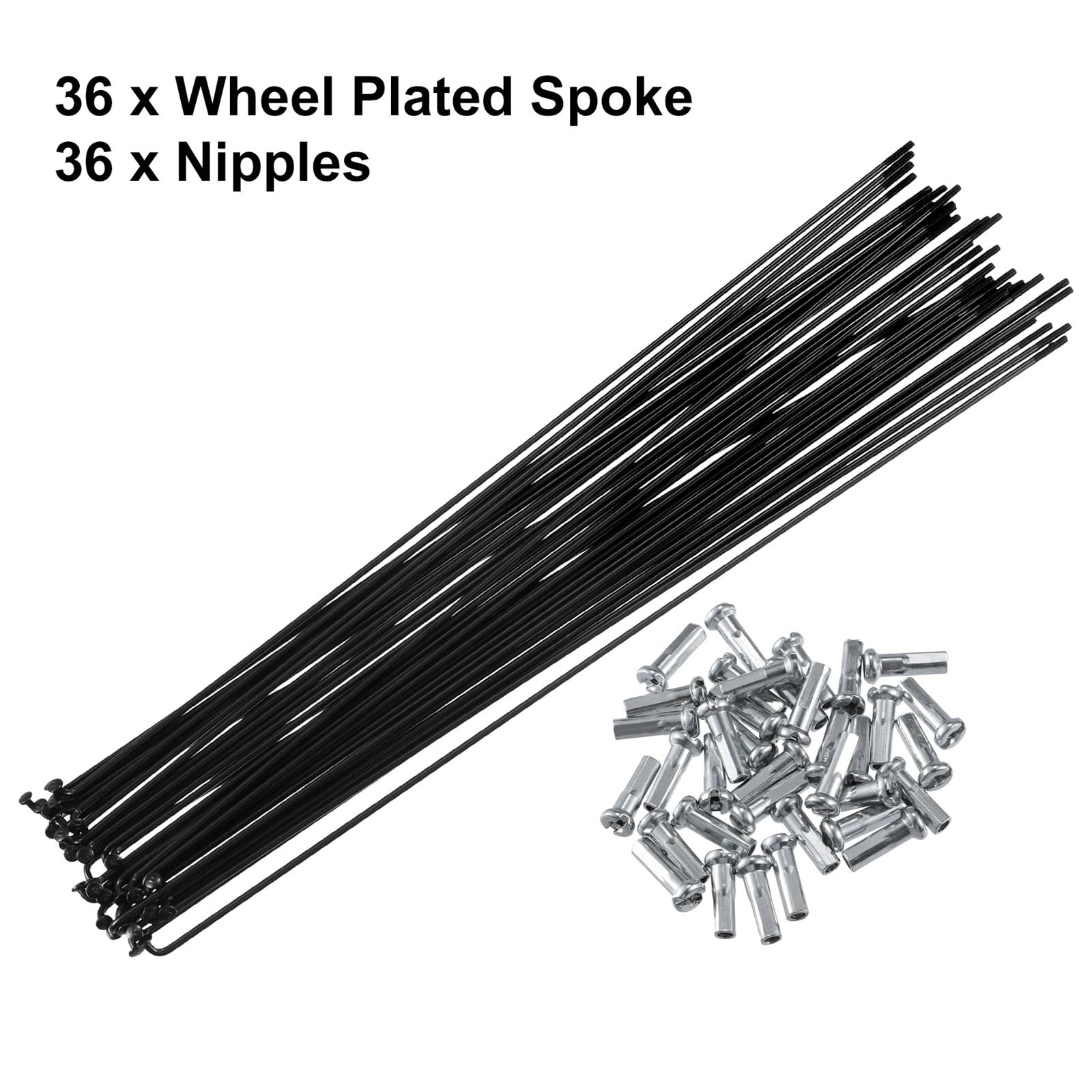 14G J-Bend per raggi della bicicletta (136 mm-293 mm) - Raggi a testa dritta in acciaio nero con nippli - raggi di ricambio per MTB, bici da strada e pendolari