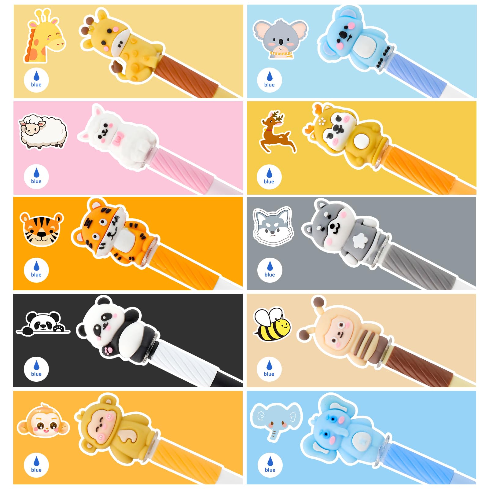 Set di 10 penne gel cancellabili, cancellabili, con motivo animale, riscrivibili, per scuola, ufficio, compleanno, Pasqua, regalo