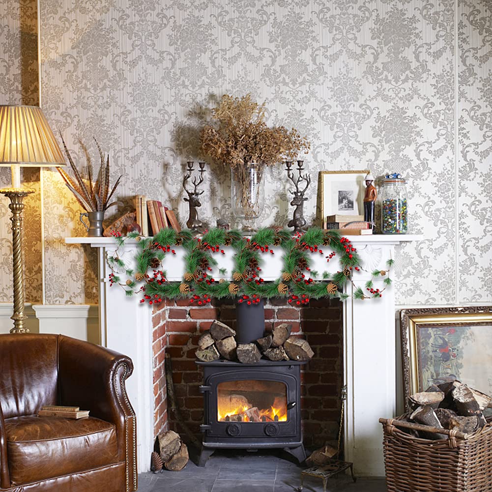 Künstliche Kieferngirlande 200 Cm Mit Zapfen & Beeren | Weihnachtsdeko Für Indoor & Outdoor