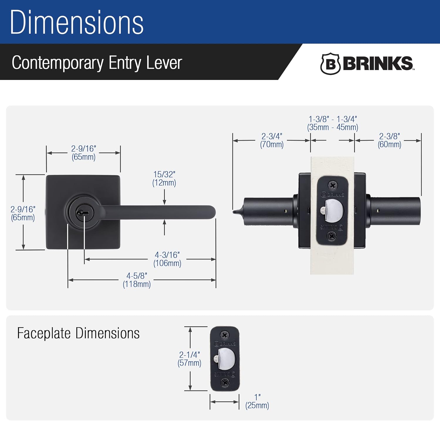 BRINKS – Contemporary Keyed Entry Door Lever, Matte Black - Designed for Sleek and Modern Homes and Blends Seamlessly with Interior Décor (E2417-122)