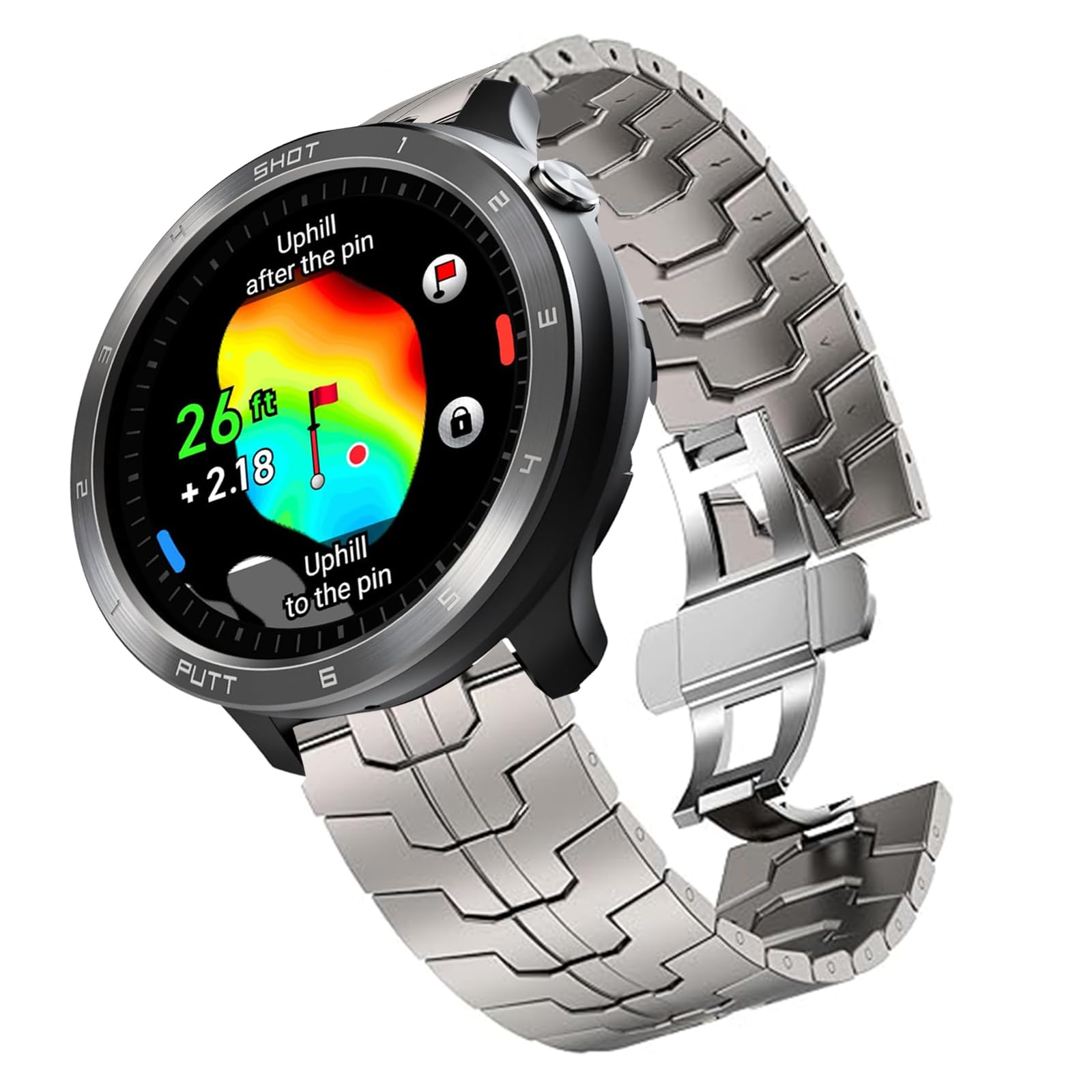 Compatible with Voice Caddie Smart Watch bands, Quick Release Stainless Steel Metal Strap with Folding Clasp Replacement Band Compatible with Voice Caddie T11 PRO, T9 Watch (Titamium, 22mm size band)
