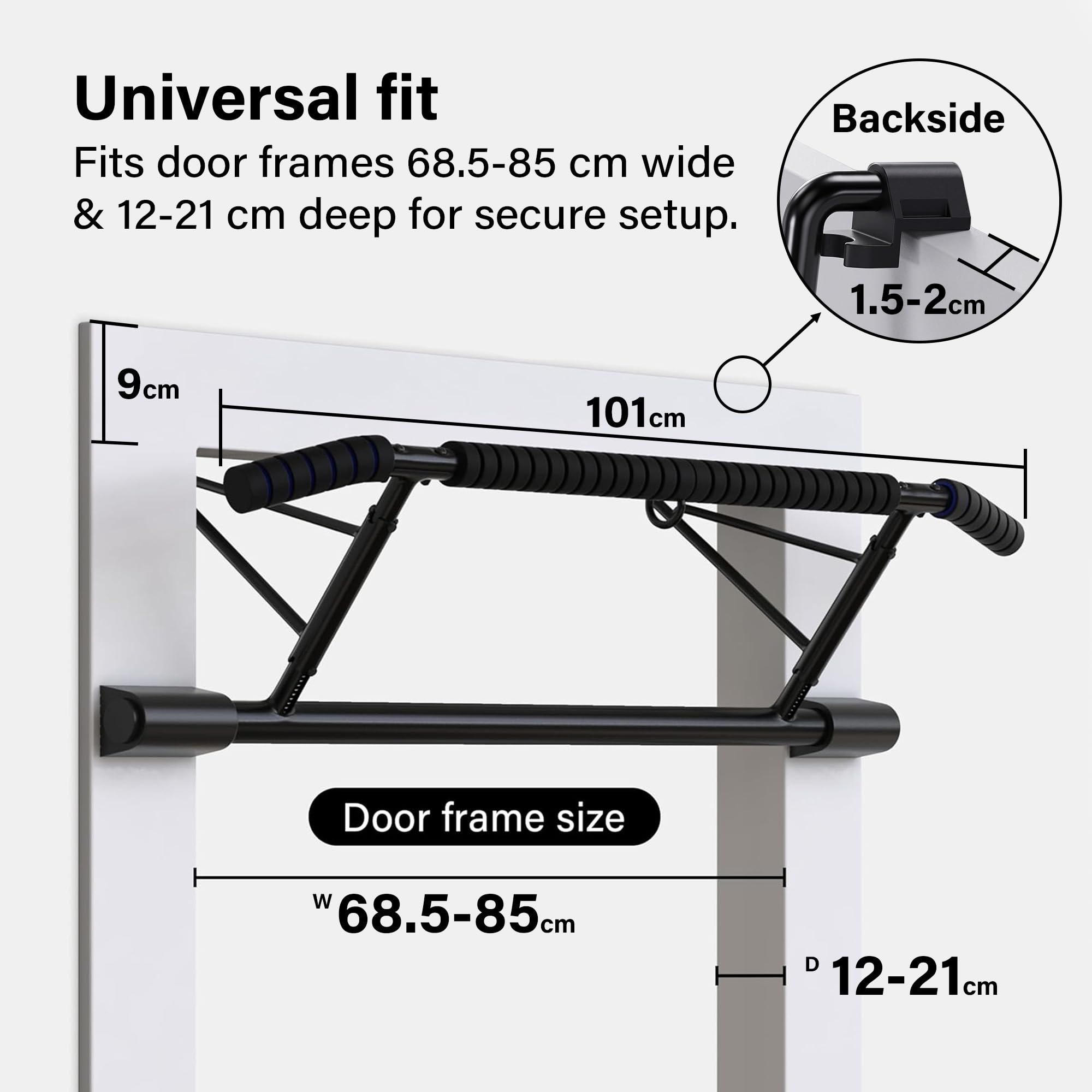 Telaio per porta per trazioni per 70-92 cm di larghezza, 12-21 cm di profondità, telaio della porta per fitness Chin-Up Bar per esercizi a casa in palestra con maniglie imbottite Bar senza foratura,