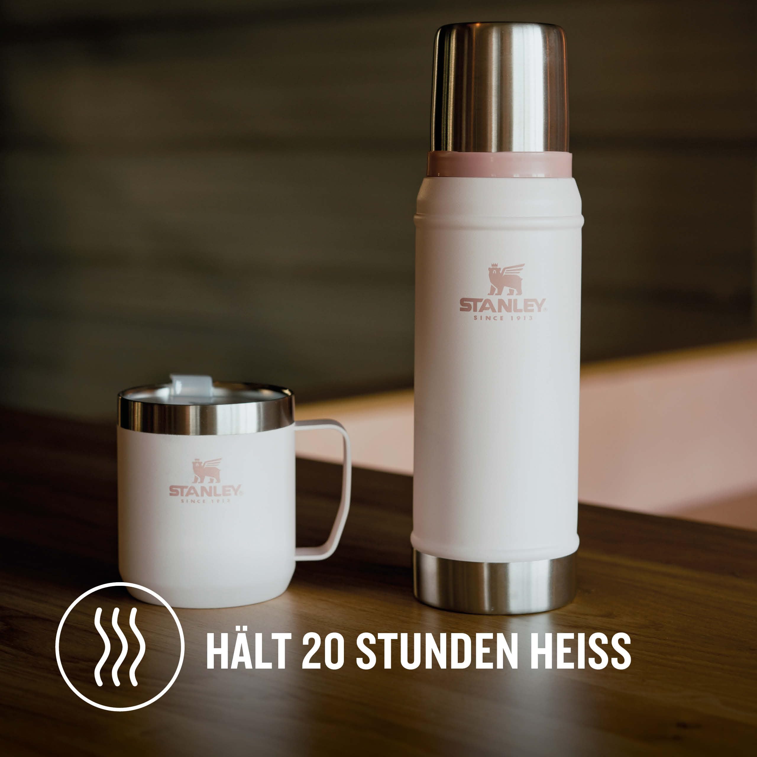 Stanley 1913 Classic Legendary Thermosflasche 750 ml - Rose Quartz | Hält 20 Std. heiß oder kalt - Auslaufsicher - BPA-frei - Deckel dient als Becher
