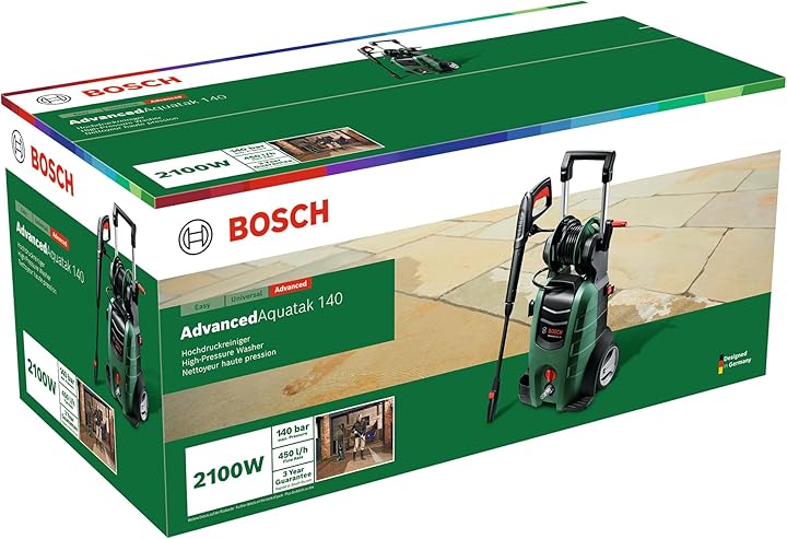 Bosch Yüksek Basınçlı Yıkama Makinesi Advancedaquatak 140, 2100 W, 140 Bar Basınç, 8 M Hortum, Karton İçinde