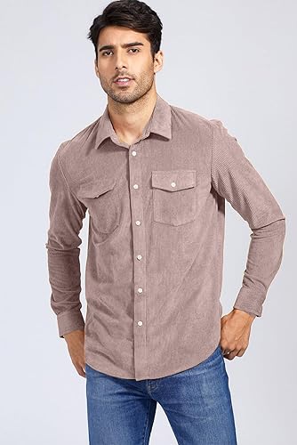 Vista 7 de JMIERR Camisas de pana con botones para hombre, chaqueta casual de manga larga con bolsillos de solapa
