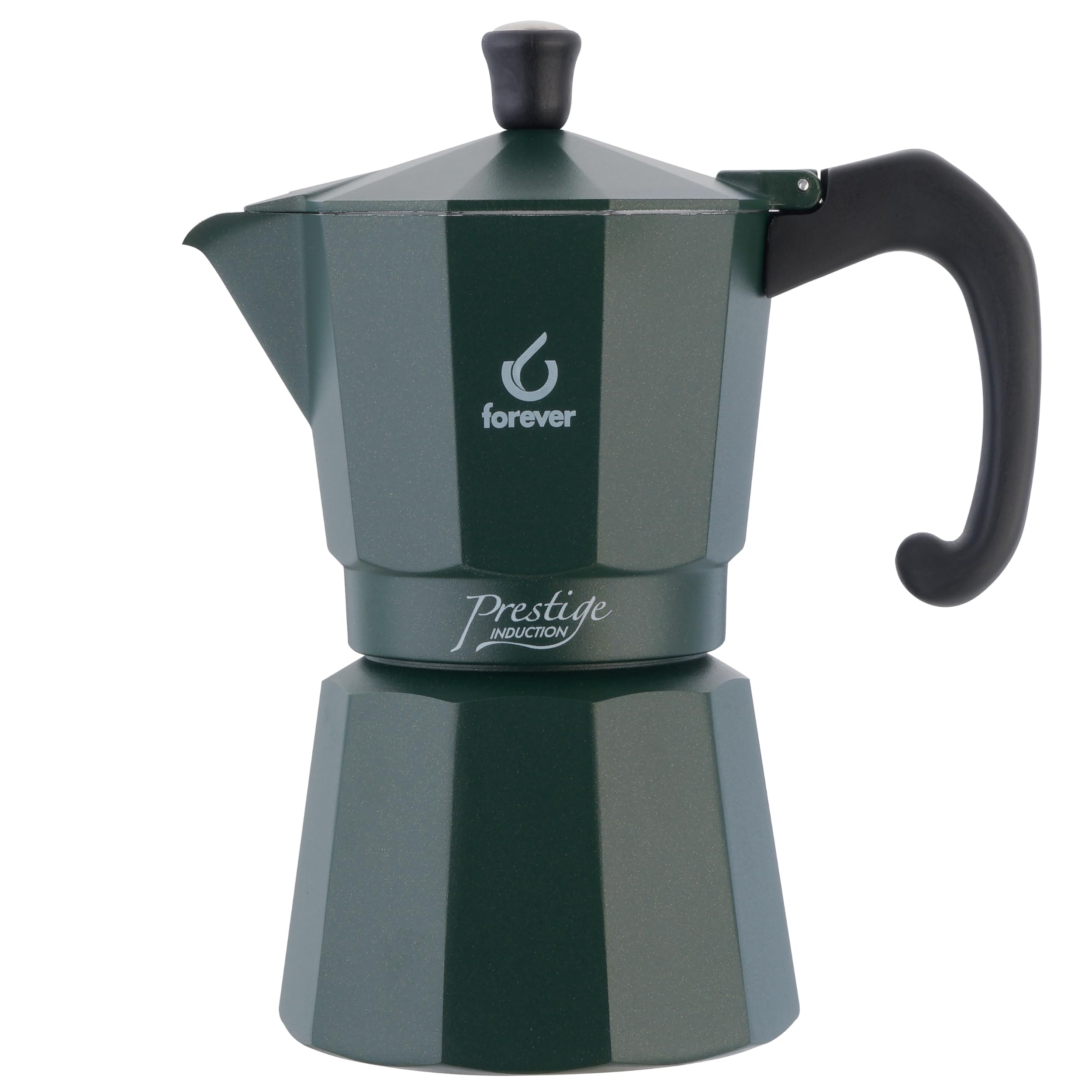 FOREVER Caffettiera Moka per Induzione, Miss Moka Prestige Induction 'All Green', Caffettiera Moka per Casa, Caffettiera Portatile per Viaggio, inclusa Guarnizione in Silicone (6 Tazze)