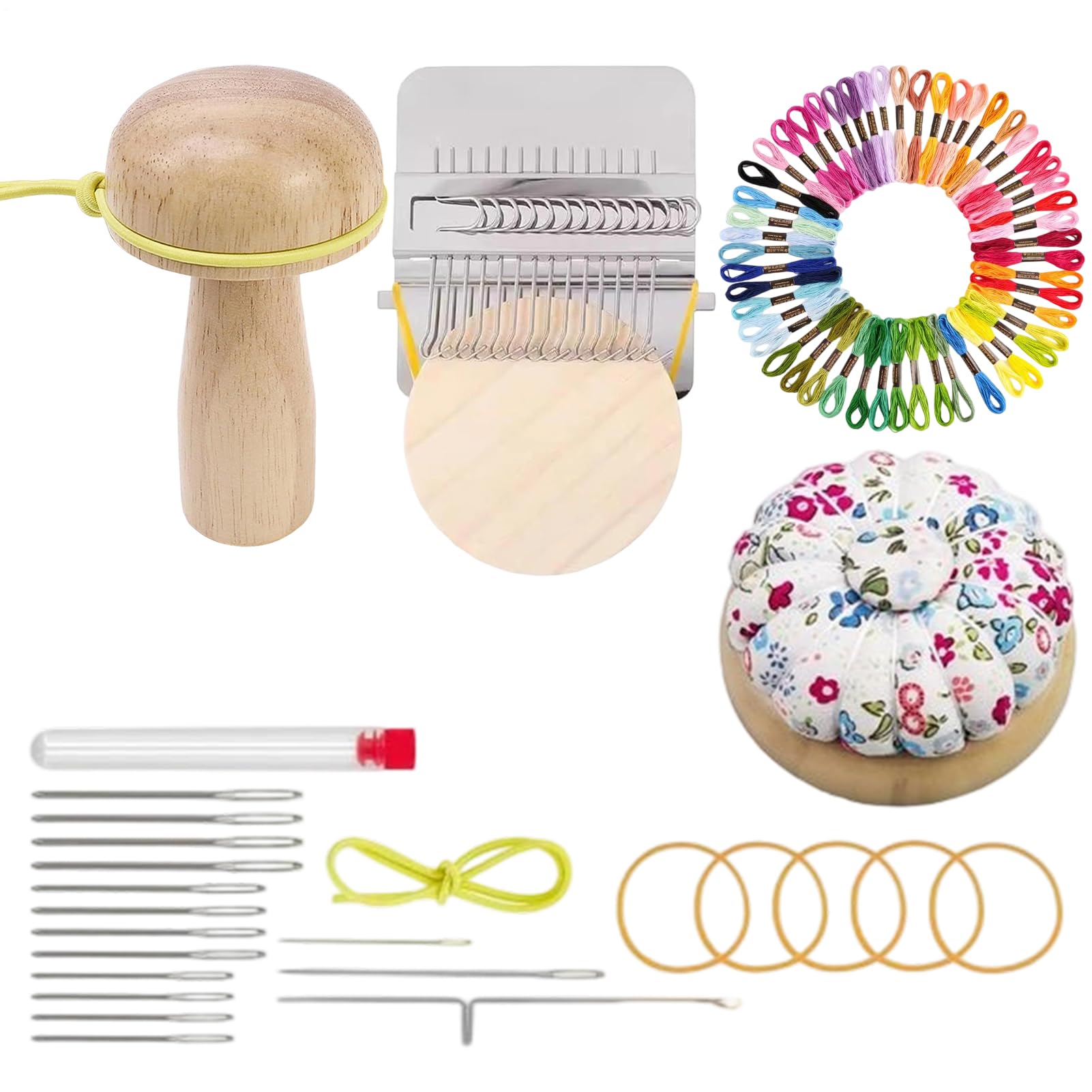 Generico Kit per il Rammendo di,per Maglieria - con 14 Uncini, 14 Aghi, 50 Colori di Filo per Kit di Rammendo e Tessitura - Principianti, Nonni, Papà, Tessuto, Stoffa, Sciarpa, Maglione, Calzino