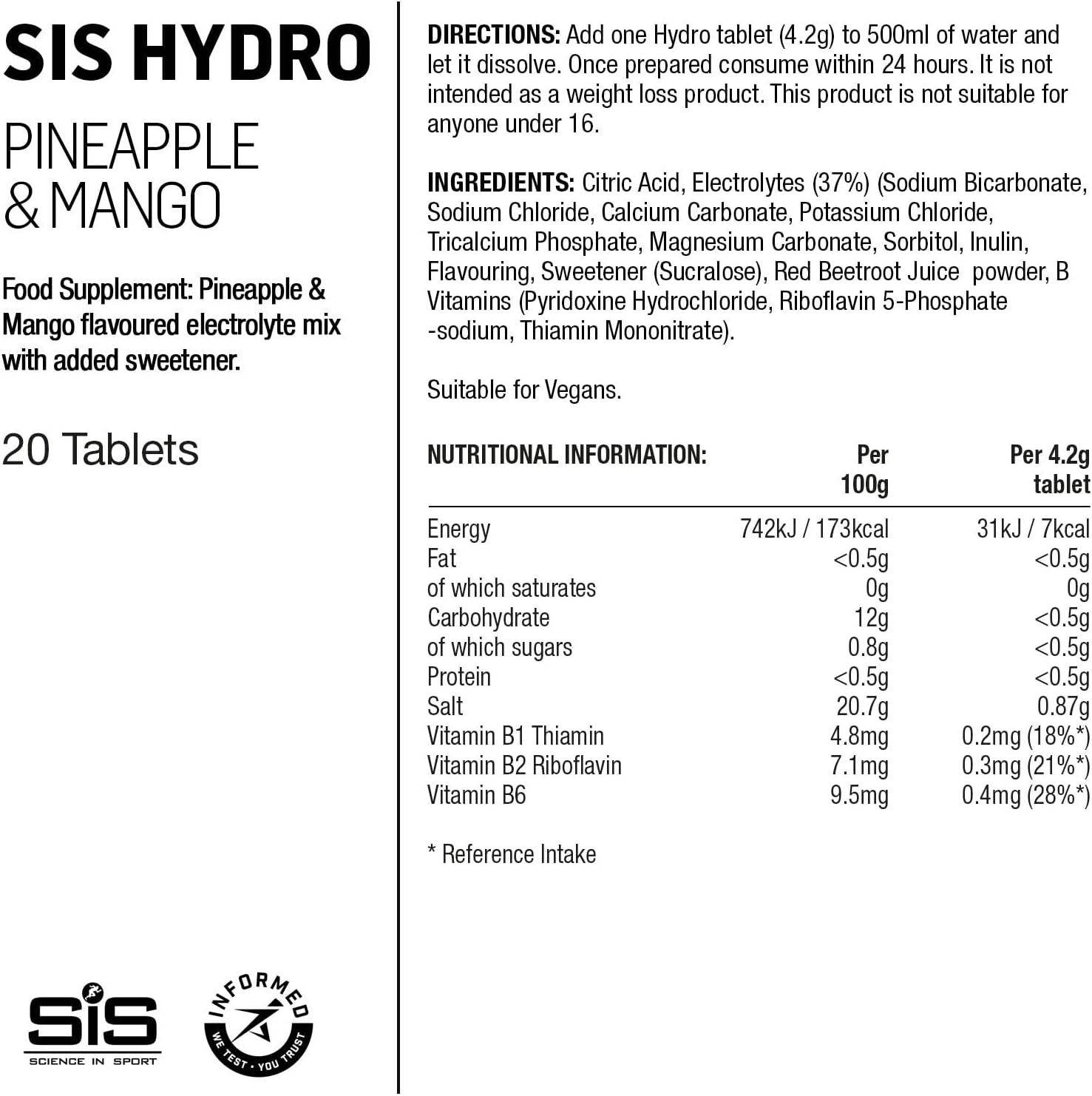 Science in Sport Hydro Electrolyte Tablets 60 pcs. Pineapple & Mango, Vegan & Gluten-Free - Image 4