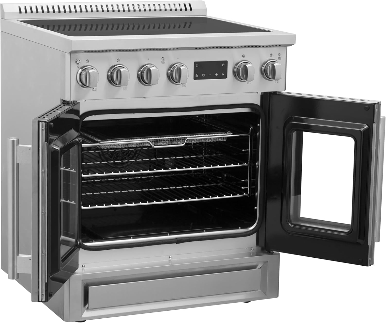 Forno Torino French Door 30 Inch Induction Range with Air Fryer, Air Sous Vide & True Convection, Dual Broiler, Stainless Steel