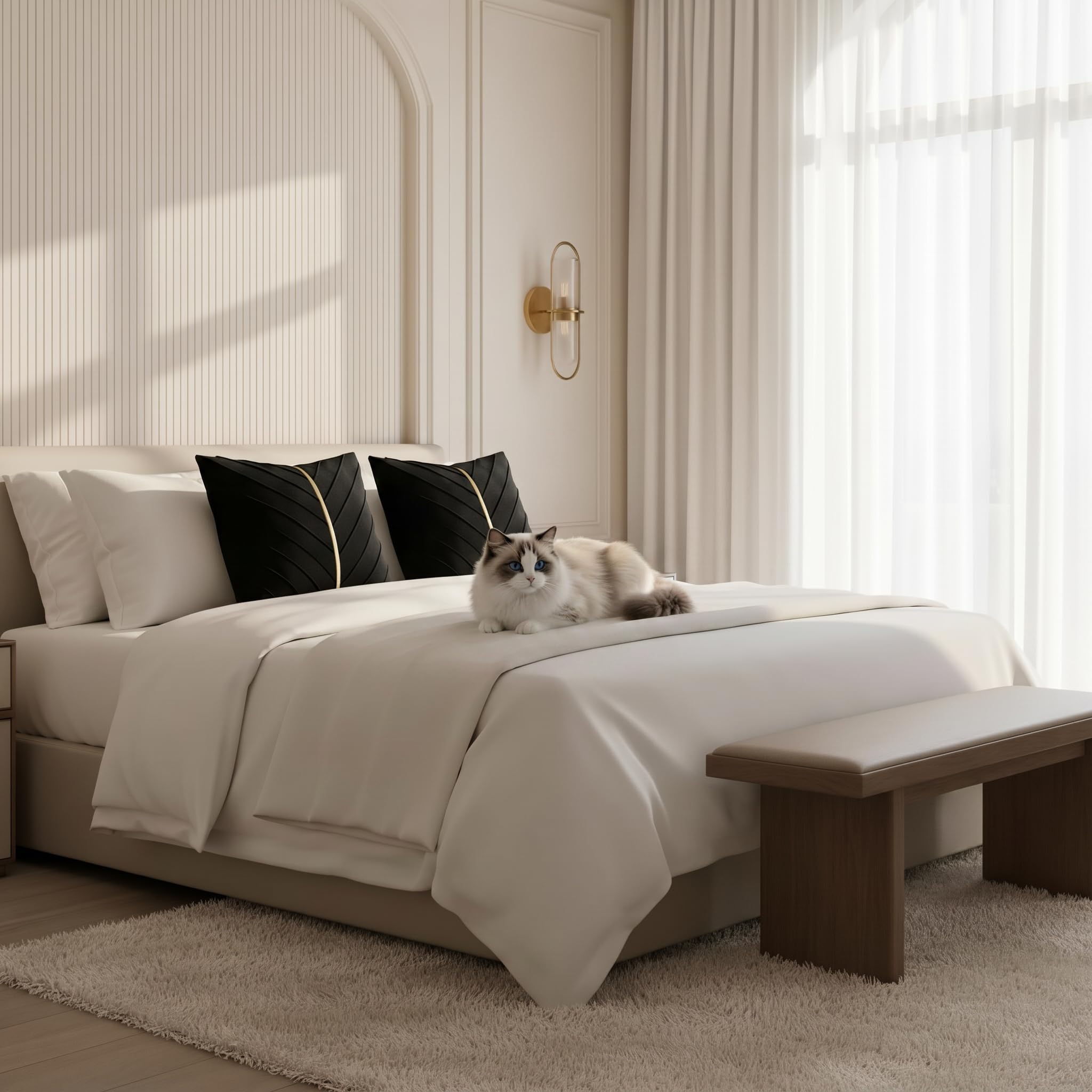 Tosleo Lot de 2 Housses de Coussin décoratives Modernes en Velours Noir avec Cuir doré, pour Salon, Chambre à Coucher, canapé, lit (45 x 45 cm, Noir)