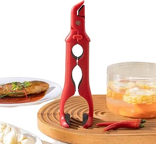 3-in-1 Hot Plate Gripper, Multi-Angle Anti-Scald Bowl Holder Clip & Jar Opener, Heat-Resistant Silicone Pads, Locking Handle, Oven-Safe Plate Lifter,22 cm(Red)