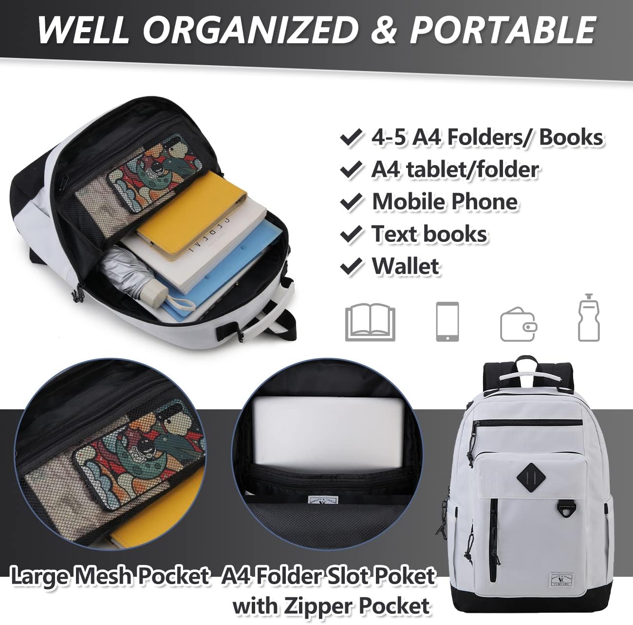 VX VONXURY Backpack for Men Women,Lightweight Girls Boys Bookbag with Mulitiple Pockets,Classical Water Resistant School Daypack - Image 4