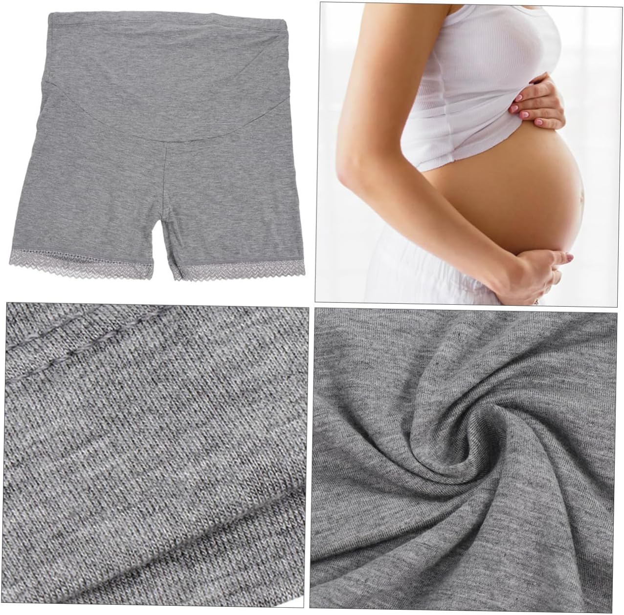 TEHAUX 2Pcs Maternity Panties High Waist Cotton Underwear Lace Trim Supportive Pregnant Women Postpartum Comfort Gray L Size