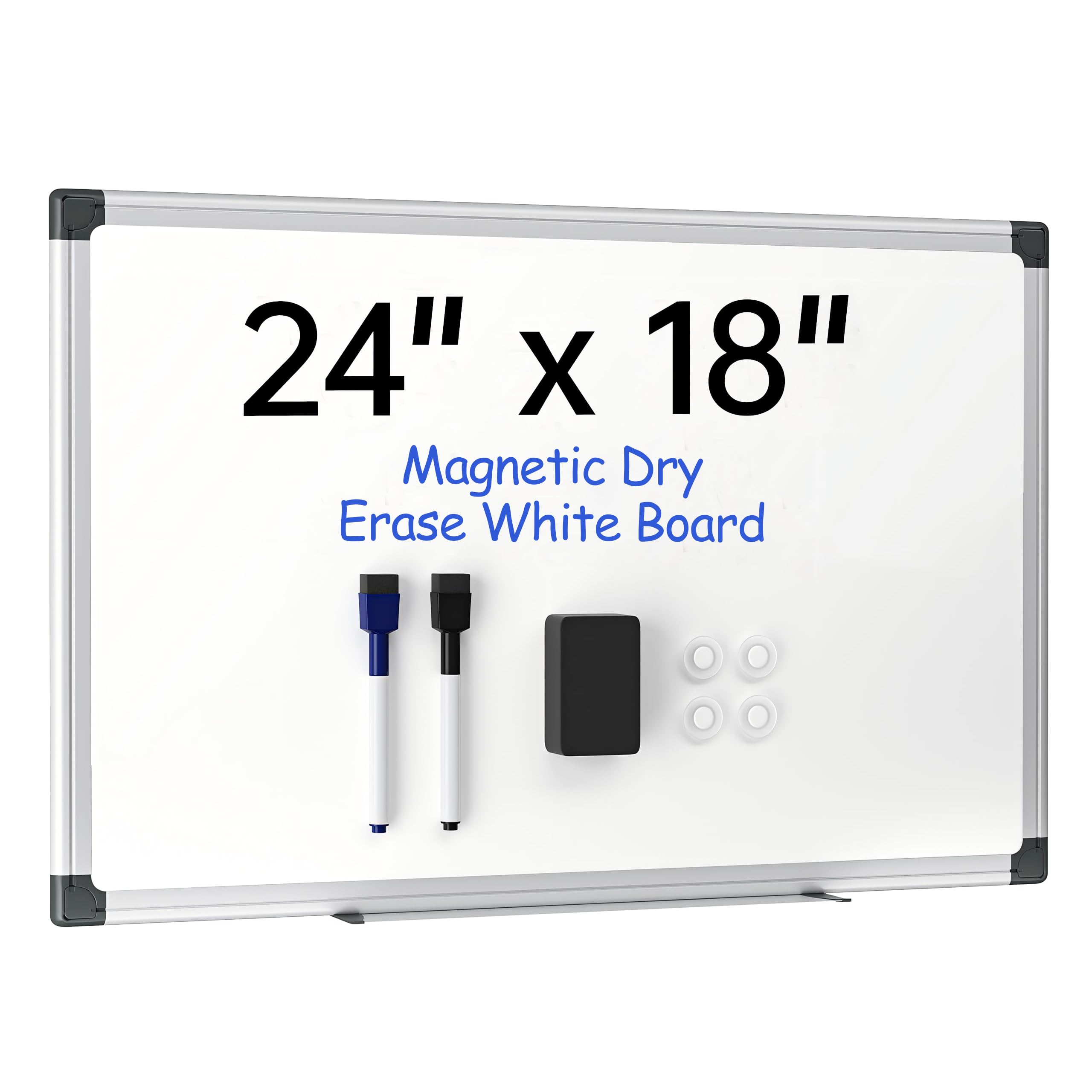 VUSIGN 24" x 18" Magnetic Whiteboard for Wall, Dry Erase Board with Silver Frame, Hanging White Board for Office, Home, School - Includes 1 Eraser, 2 Multicolor Markers & 4 Magnets