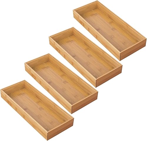 Miniatura 9 de mDesign Organizador de cajones de madera de bambú, bandeja de almacenamiento apilable de 15 pulgadas de largo para cajones de cocinagabinete,