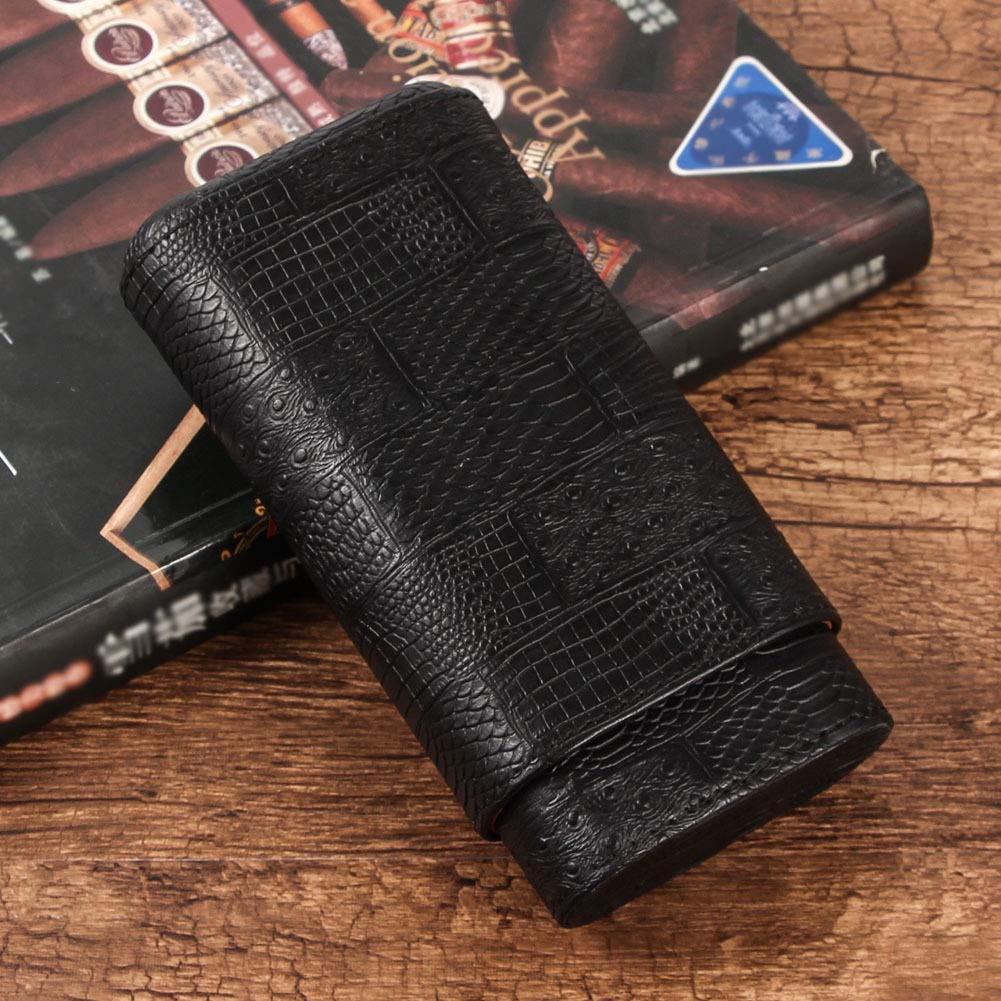 Cedar Wood Pocket Cigarette Box with 3 Tubes Portable Cigar Humidor Travel Outdoor Leather Case (Color : B) (B) image 3